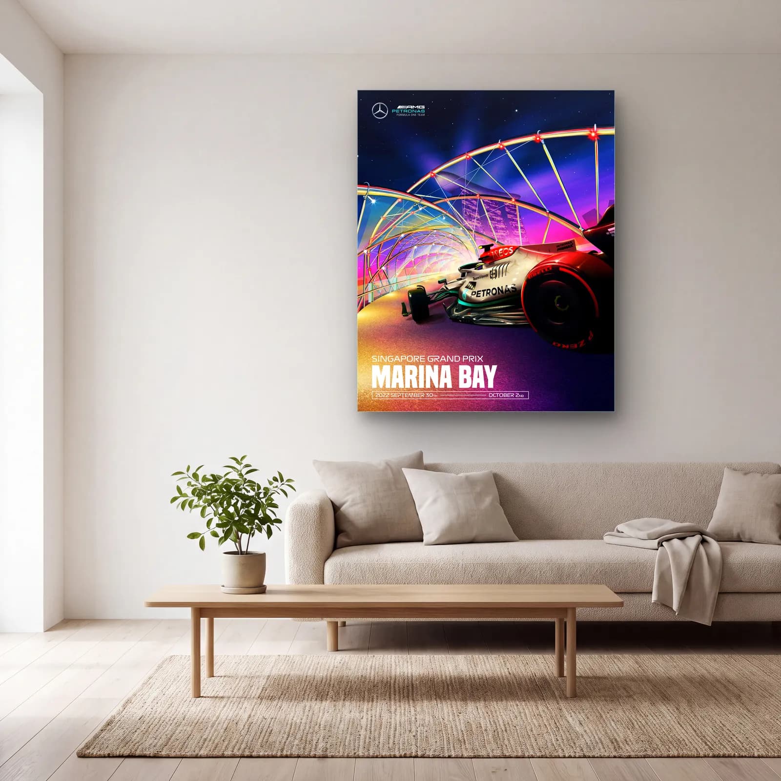 Singapur Marina Bay Mercedes Posteri cam tablo — açık renk salonda