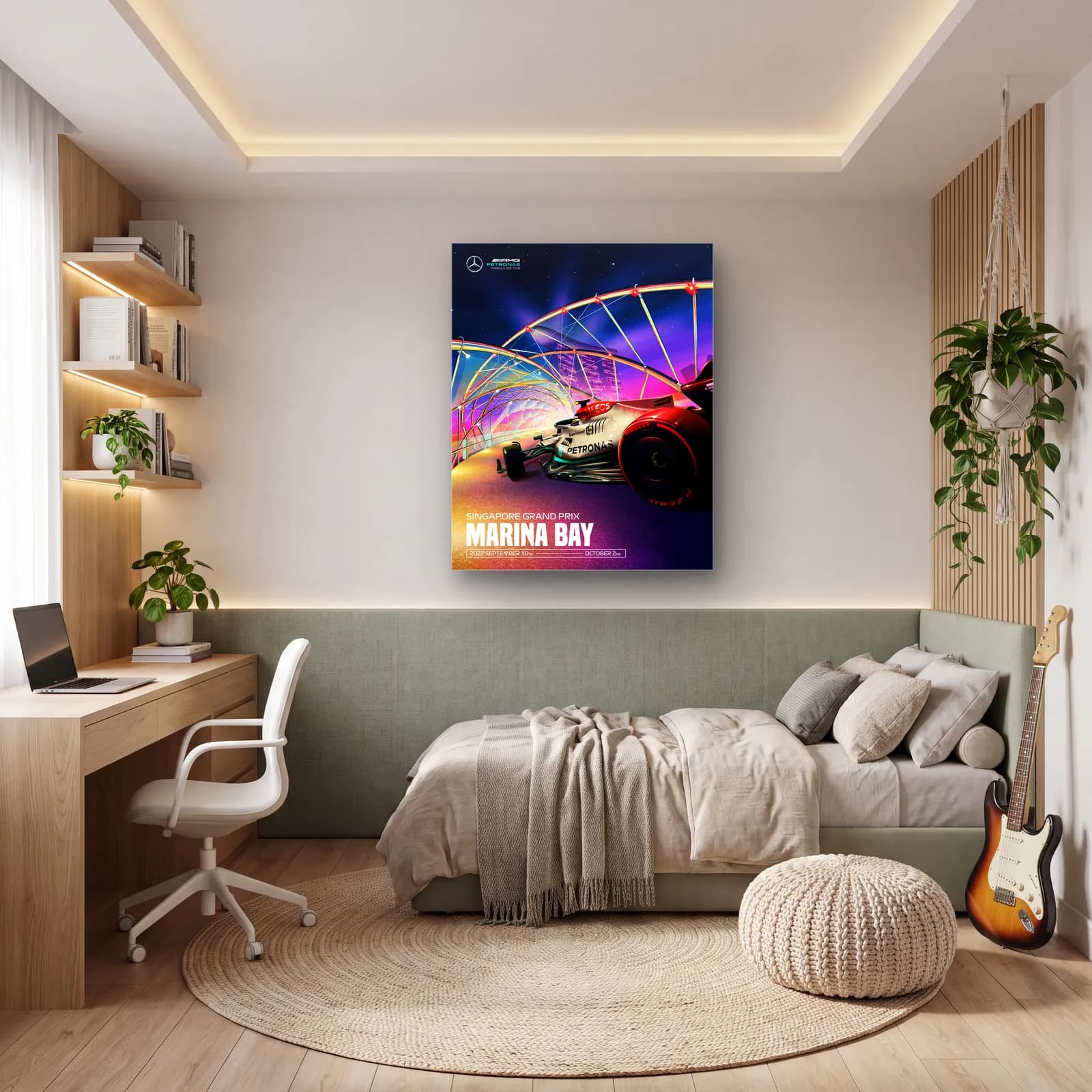 Singapur Marina Bay Mercedes Posteri cam tablo — genç odasında