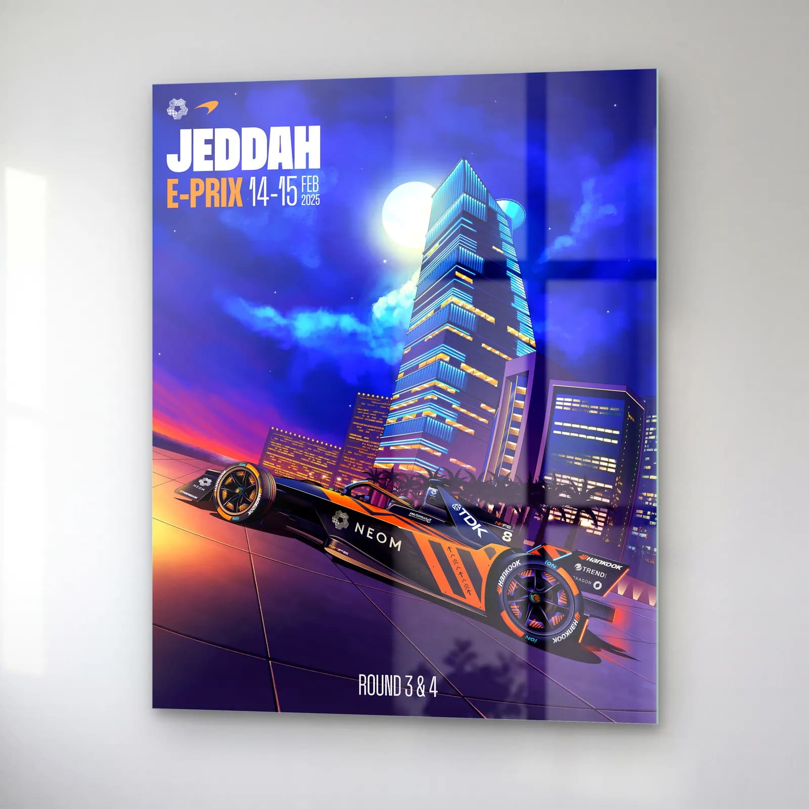 Cidde E-Prix Gece Posteri cam tablo — sağ açıdan görünüm