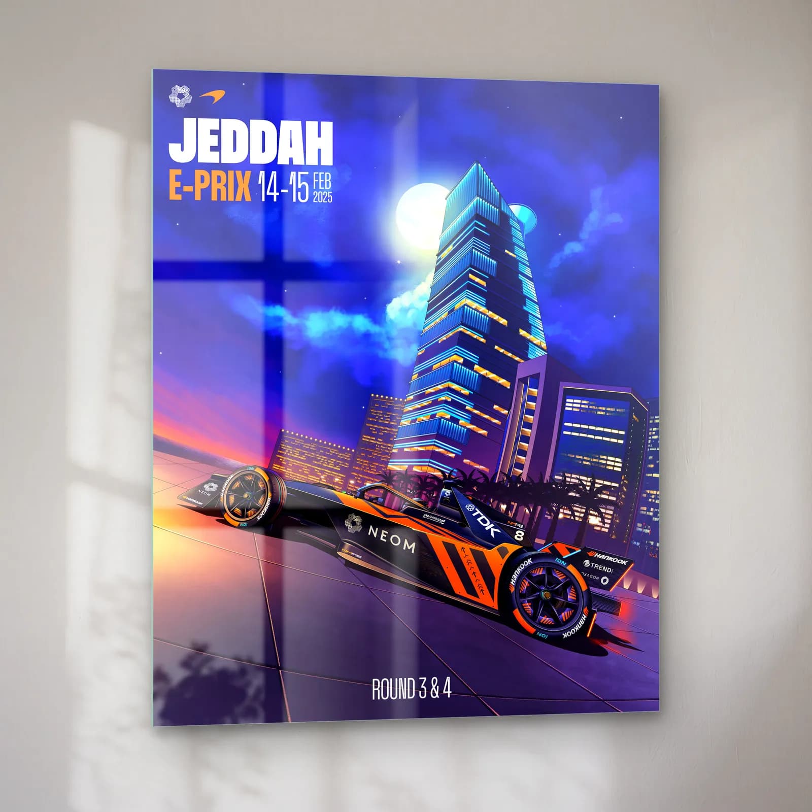 Cidde E-Prix Gece Posteri cam tablo — sol açıdan görünüm