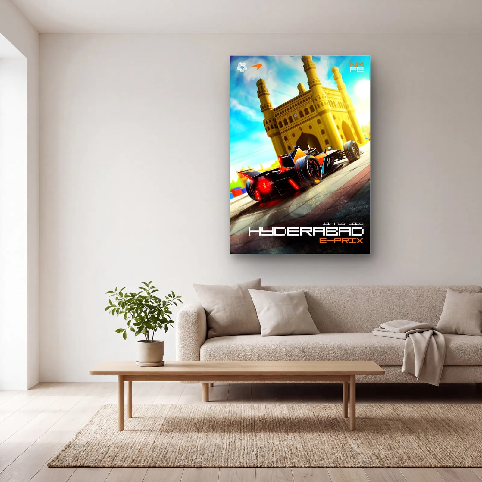 Hyderabad E-Prix Turuncu Posteri cam tablo — açık renk salonda