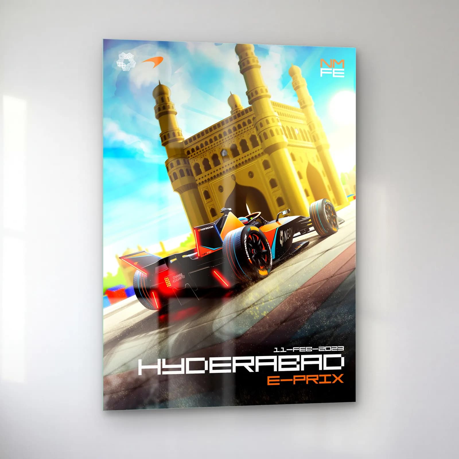Hyderabad E-Prix Turuncu Posteri cam tablo — sol açıdan görünüm