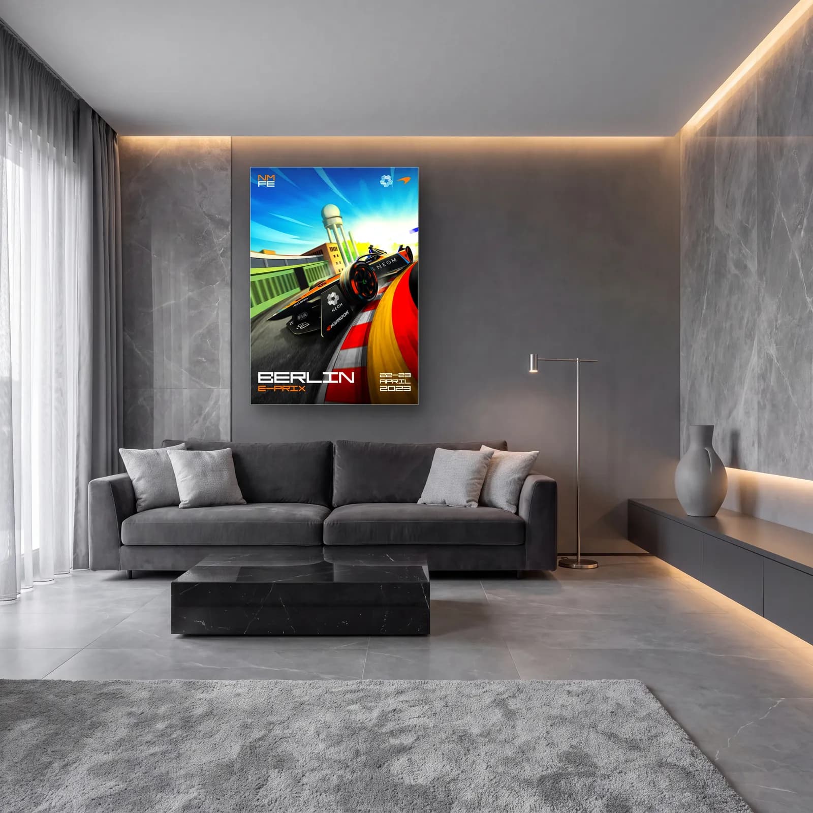 Berlin E-Prix Tempelhof Posteri cam tablo — lüks salon duvarında