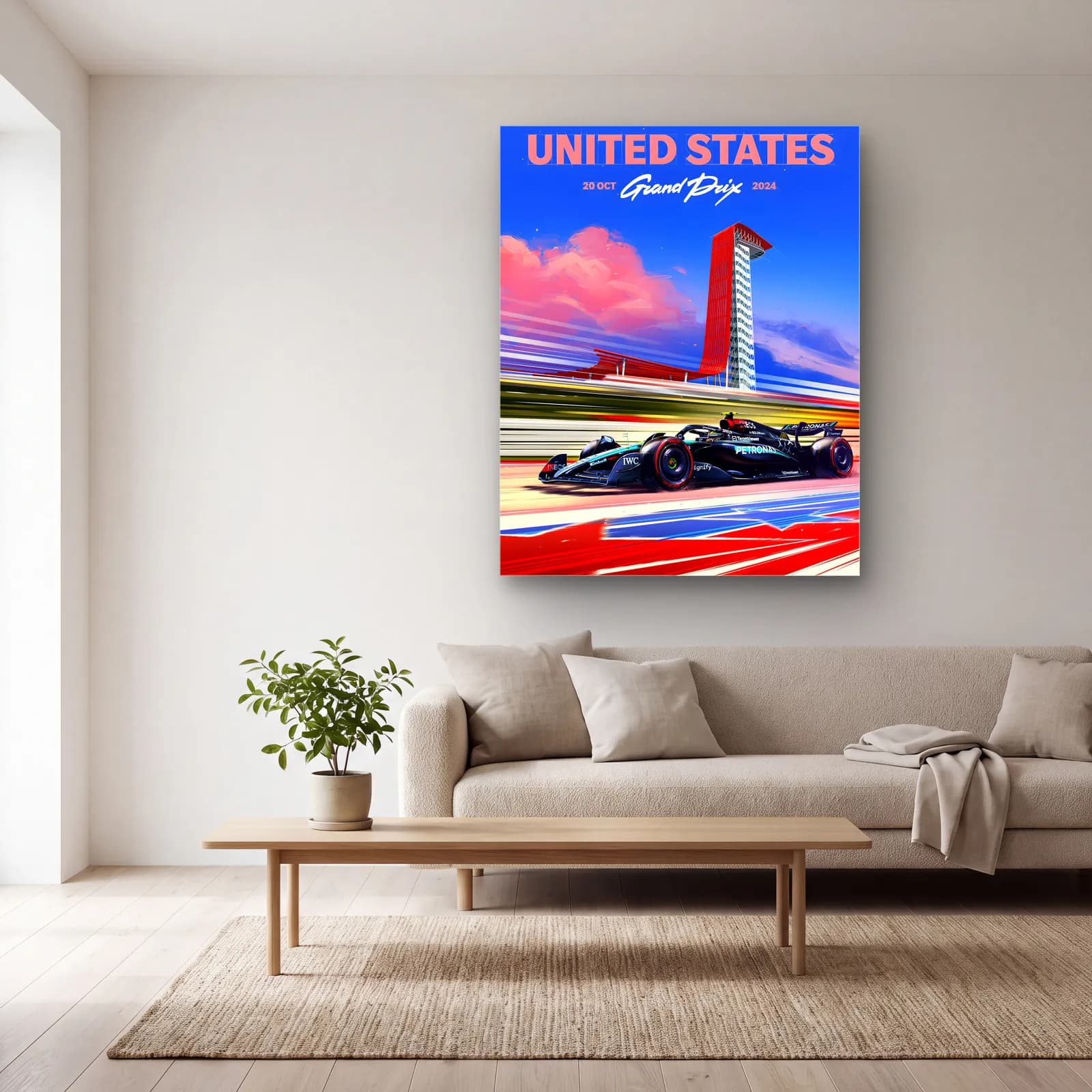 ABD Grand Prix 2024 Posteri cam tablo — açık renk salonda