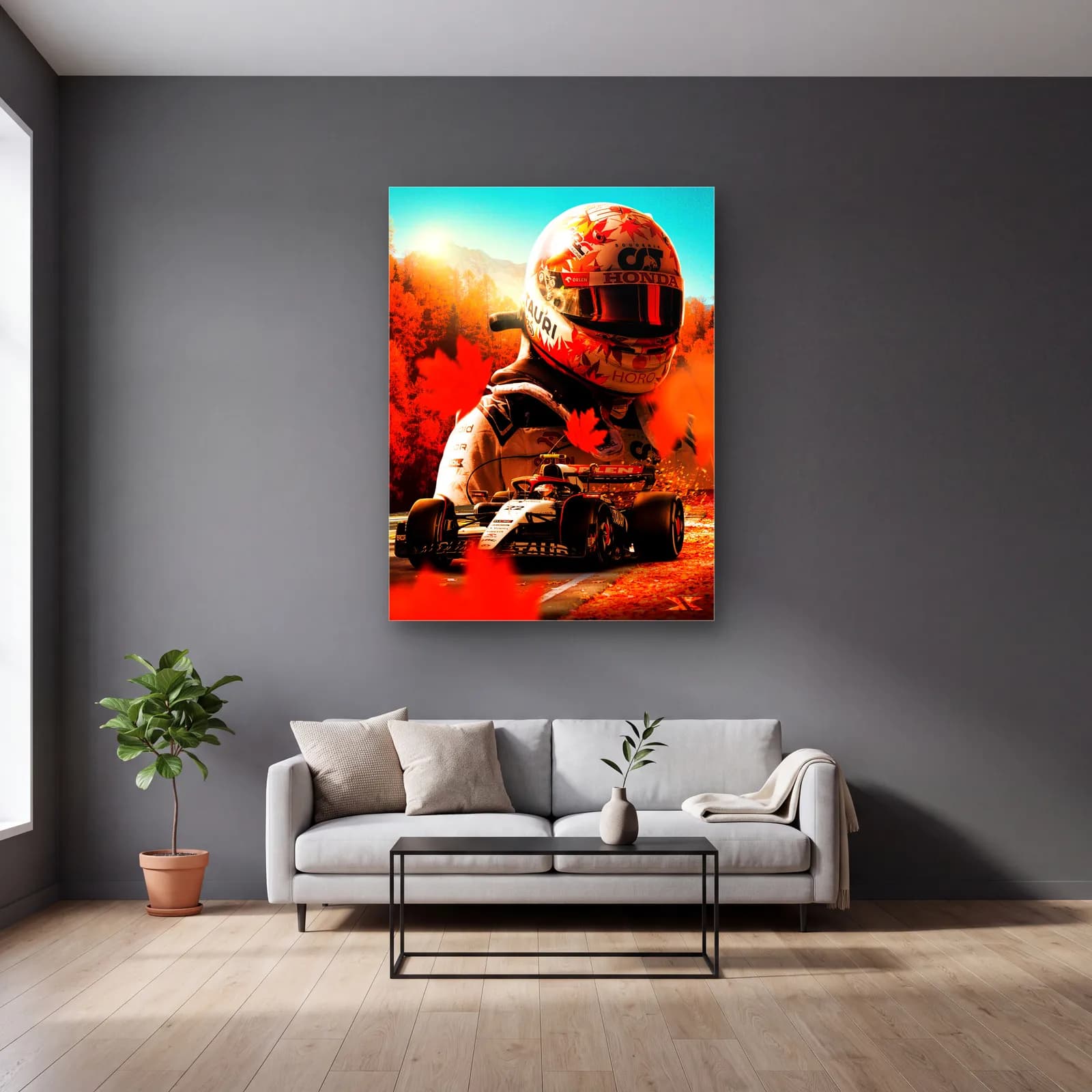 Kanada Grand Prix Pilot Posteri cam tablo — gri duvarlı salonda