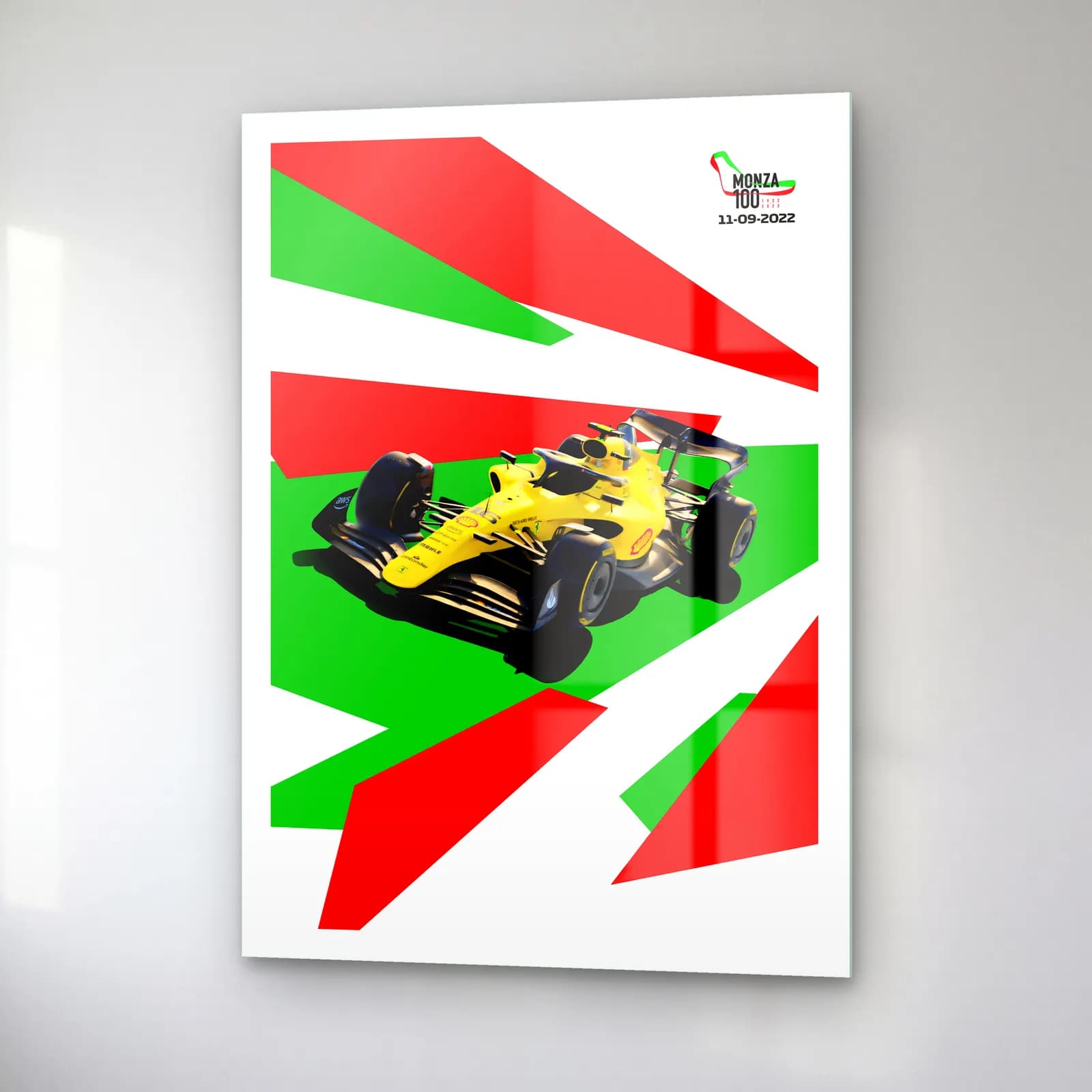 Monza 100. Yıl Posteri cam tablo — sağ açıdan görünüm