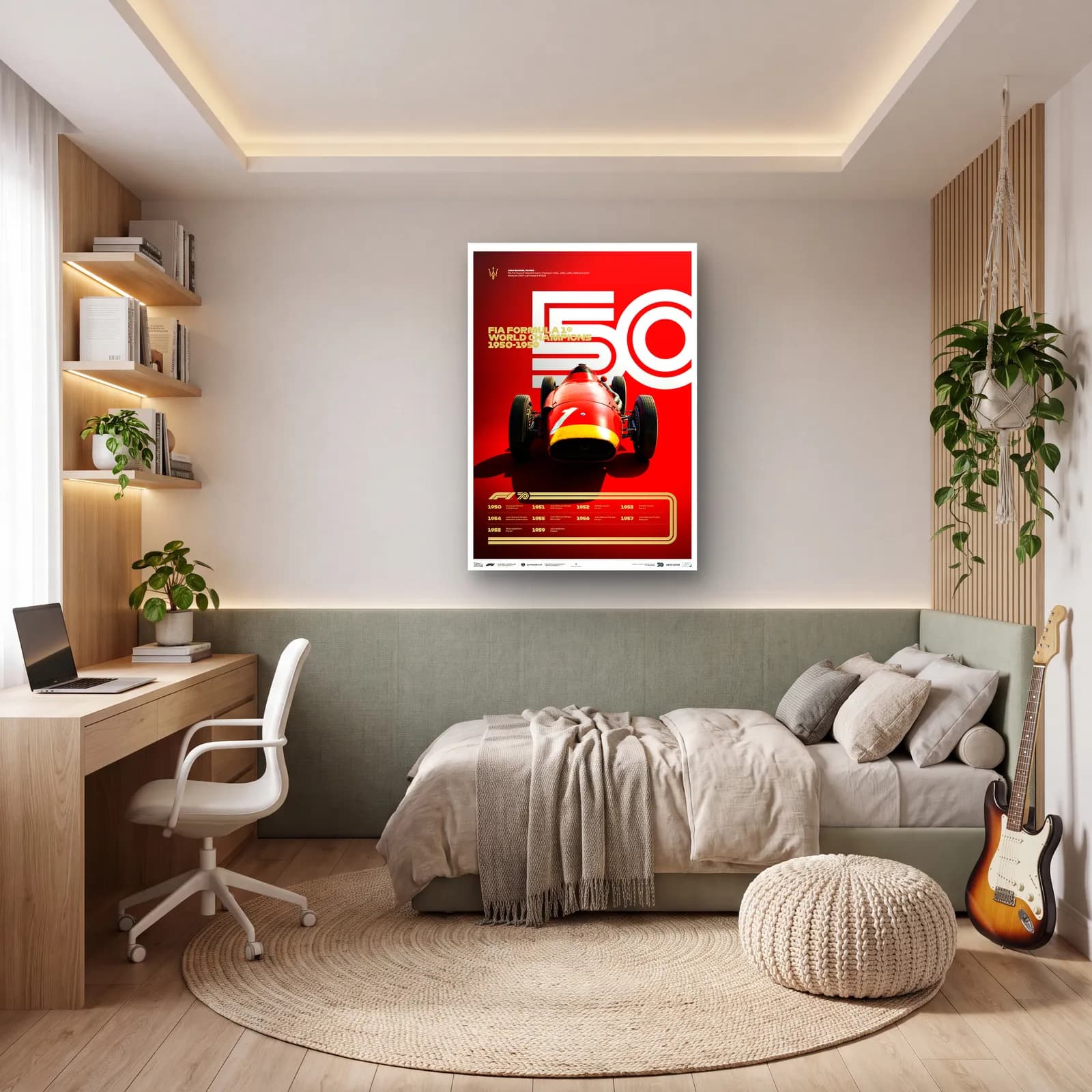 F1 Şampiyonları 1950ler Posteri cam tablo — genç odasında
