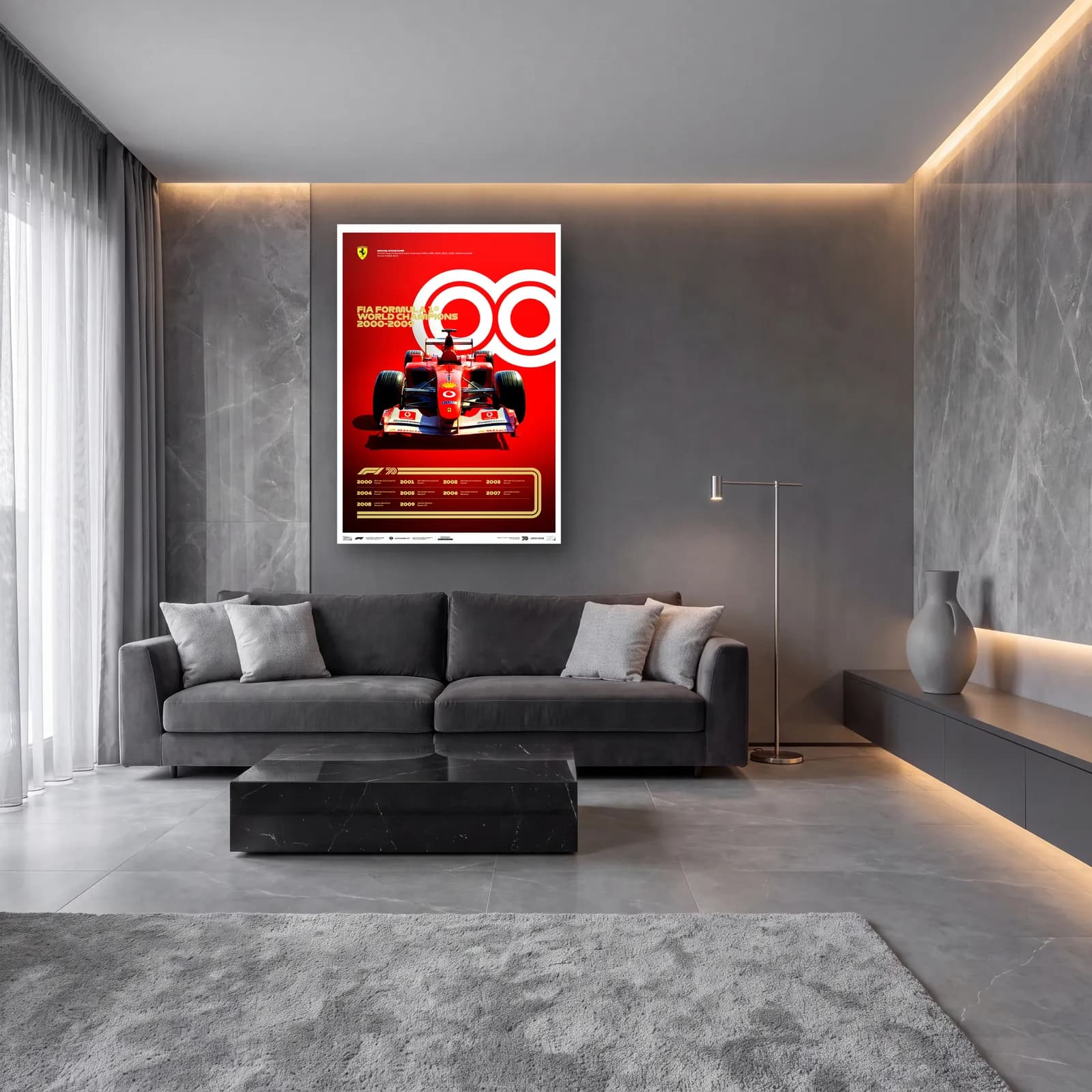 F1 Şampiyonları 2000ler Posteri cam tablo — lüks salon duvarında