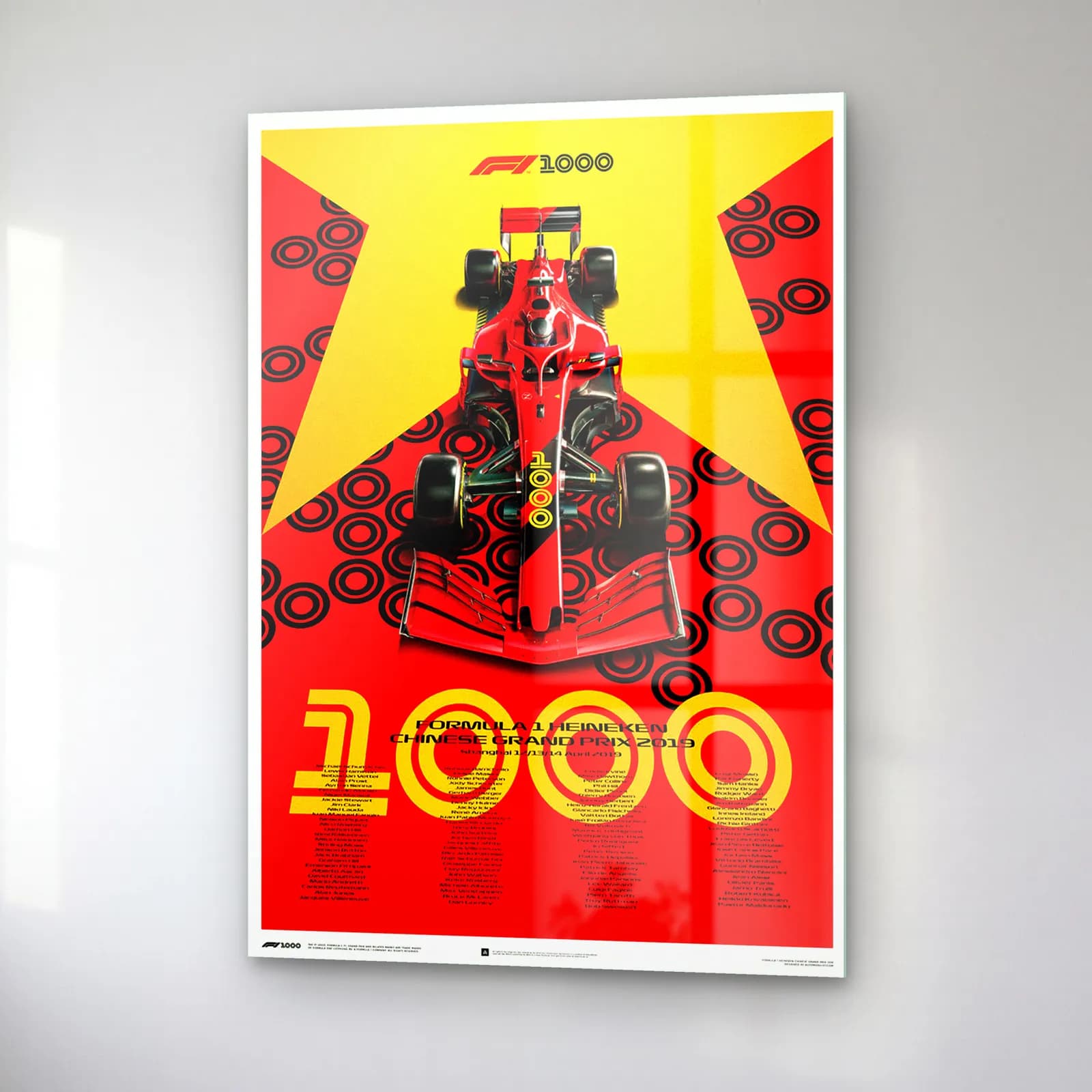Ferrari 1000. Yarış Posteri cam tablo — sağ açıdan görünüm