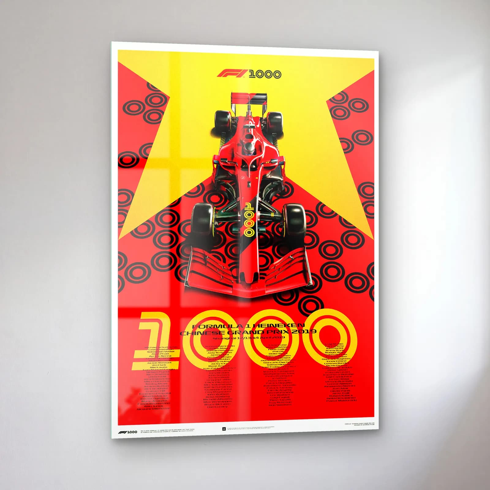 Ferrari 1000. Yarış Posteri cam tablo — sol açıdan görünüm