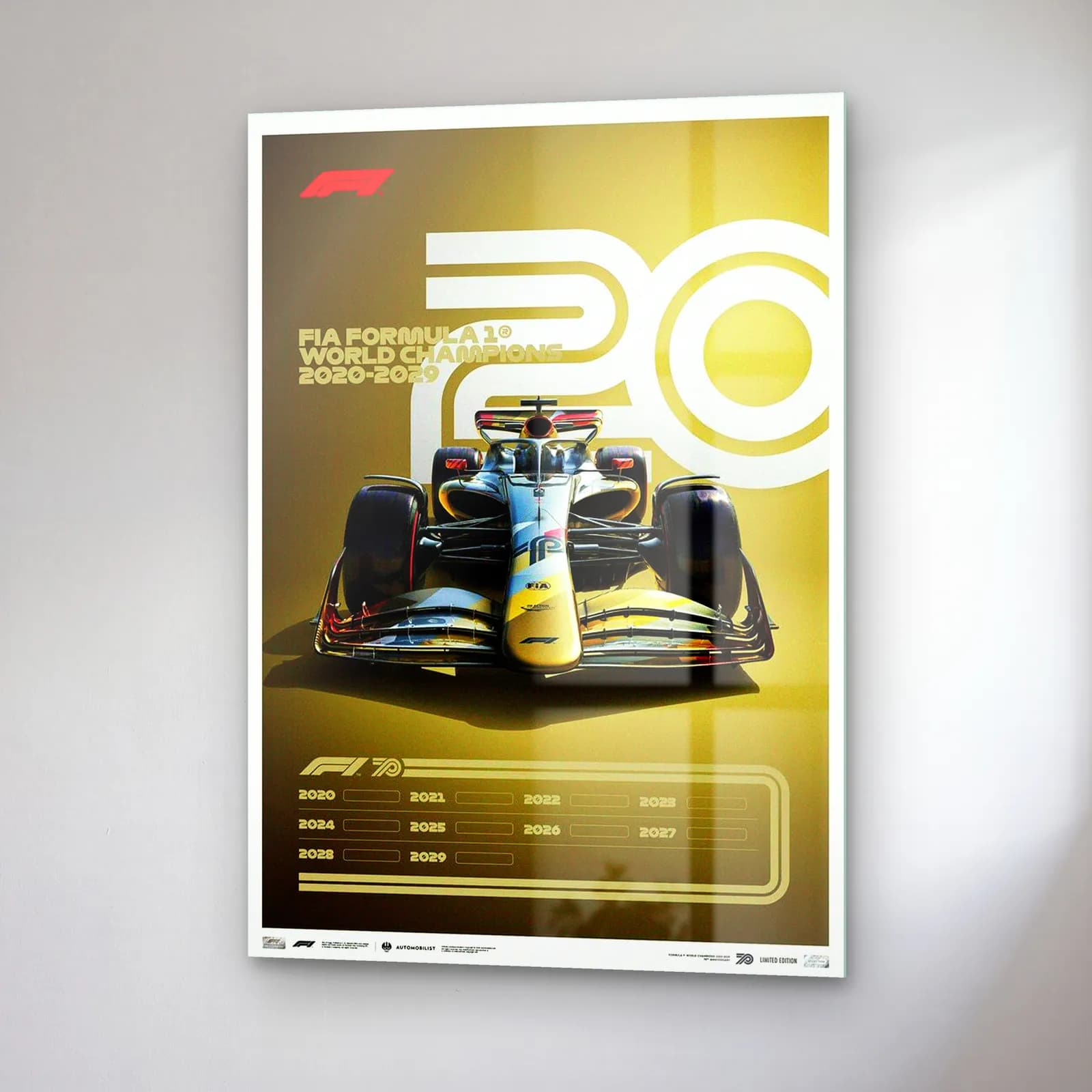 F1 Şampiyonları 2020ler Posteri cam tablo — sağ açıdan görünüm
