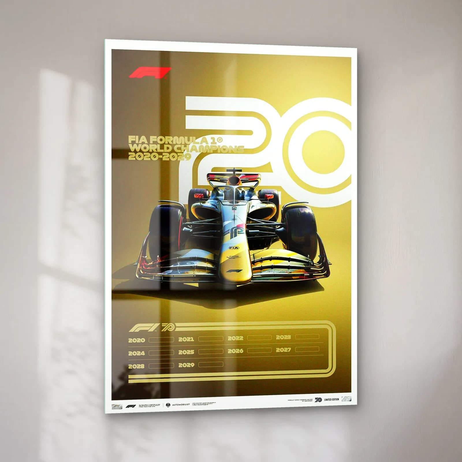 F1 Şampiyonları 2020ler Posteri cam tablo — sol açıdan görünüm