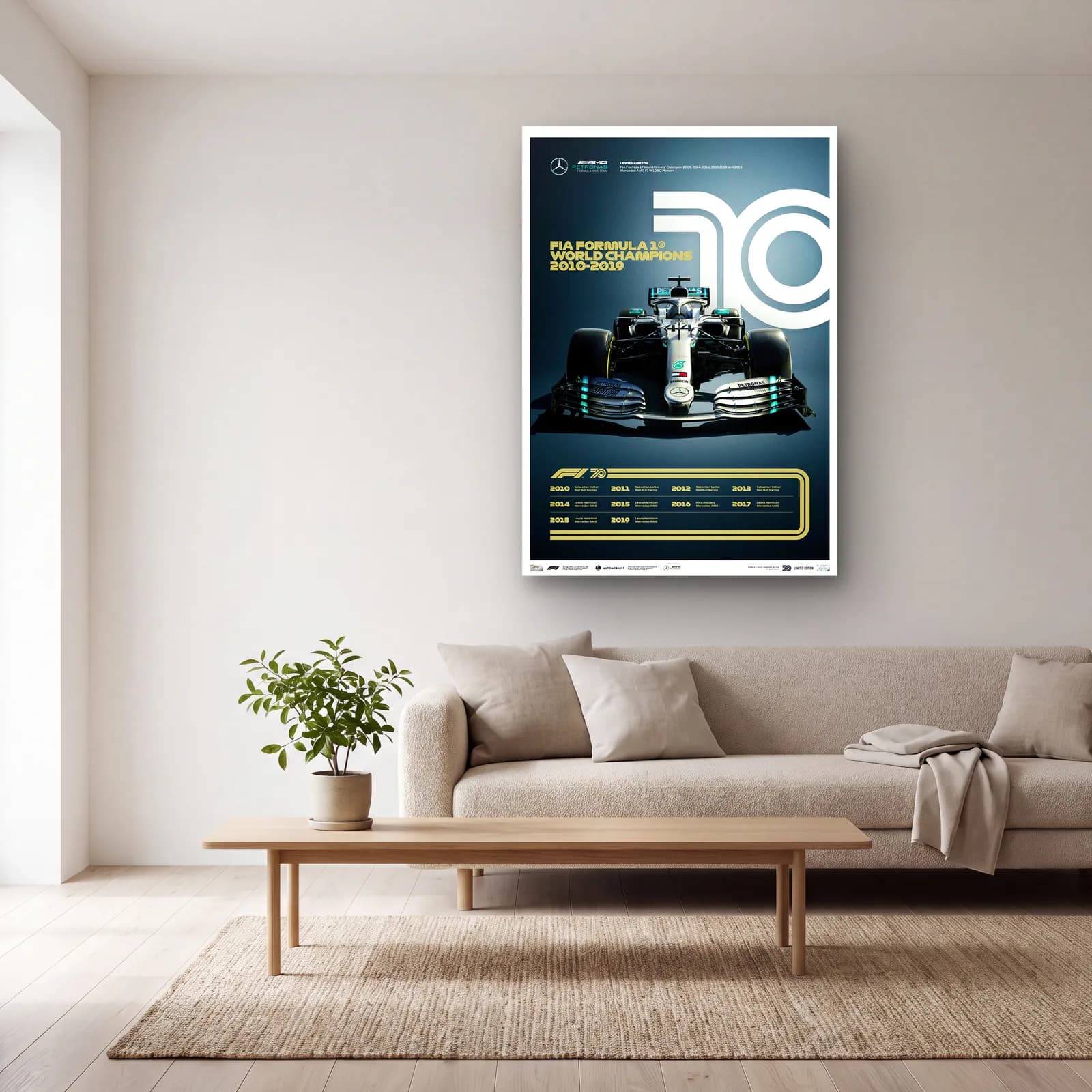 F1 Şampiyonları 2010lar Posteri cam tablo — açık renk salonda