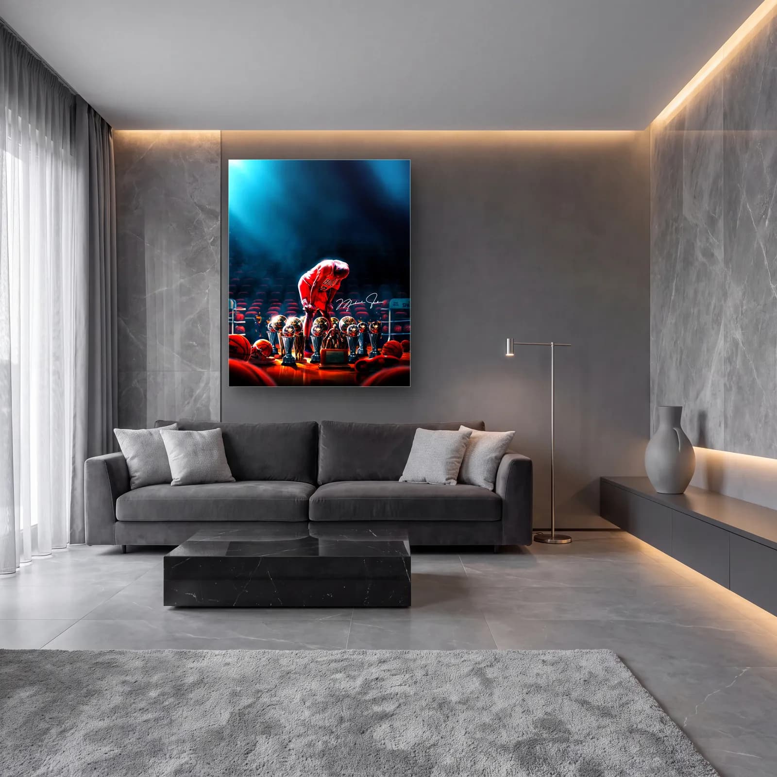 Michael Jordan Kupalar Posteri cam tablo — lüks salon duvarında