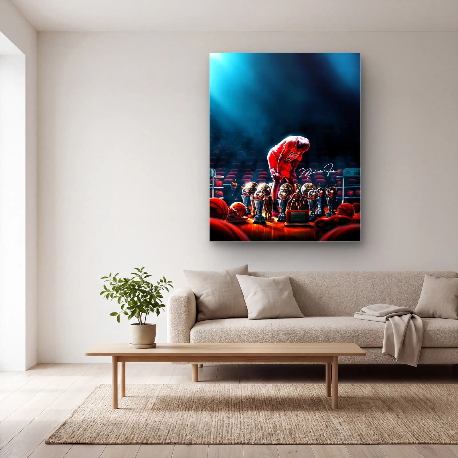 Michael Jordan Kupalar Posteri cam tablo — açık renk salonda