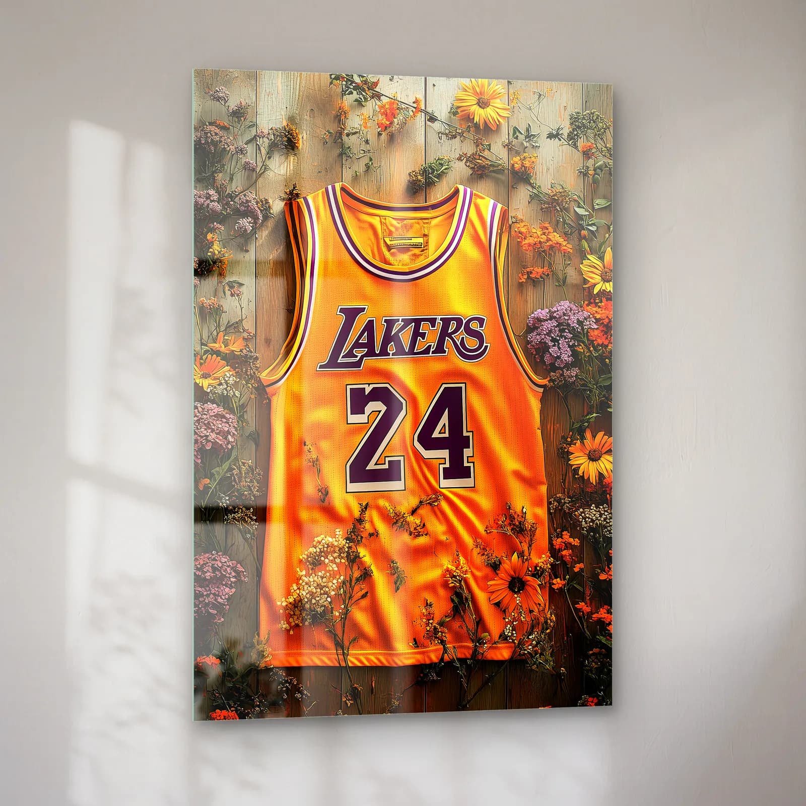 Lakers 24 Sarı Forma cam tablo — sol açıdan görünüm