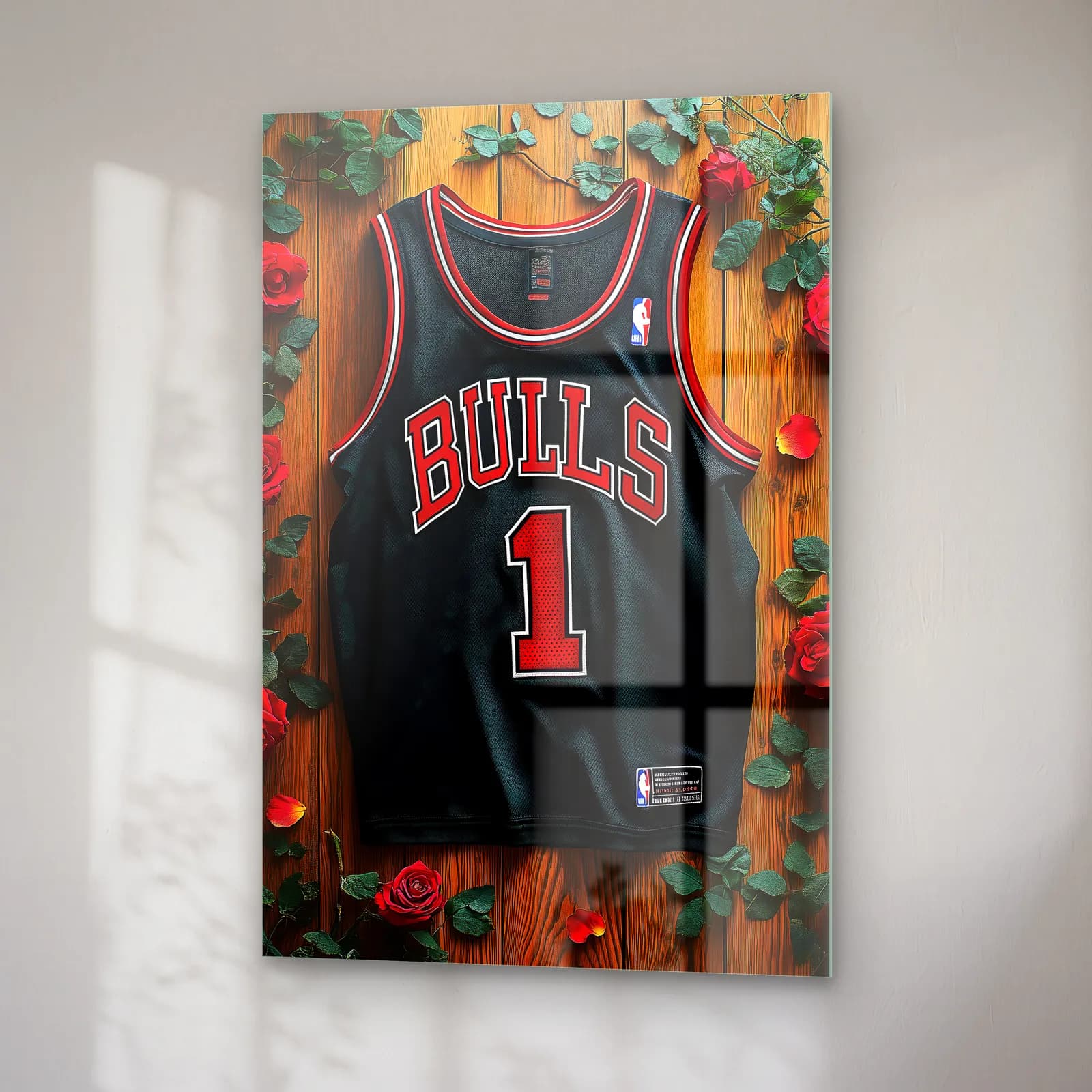 Chicago Bulls 1 Siyah Forma cam tablo — sağ açıdan görünüm