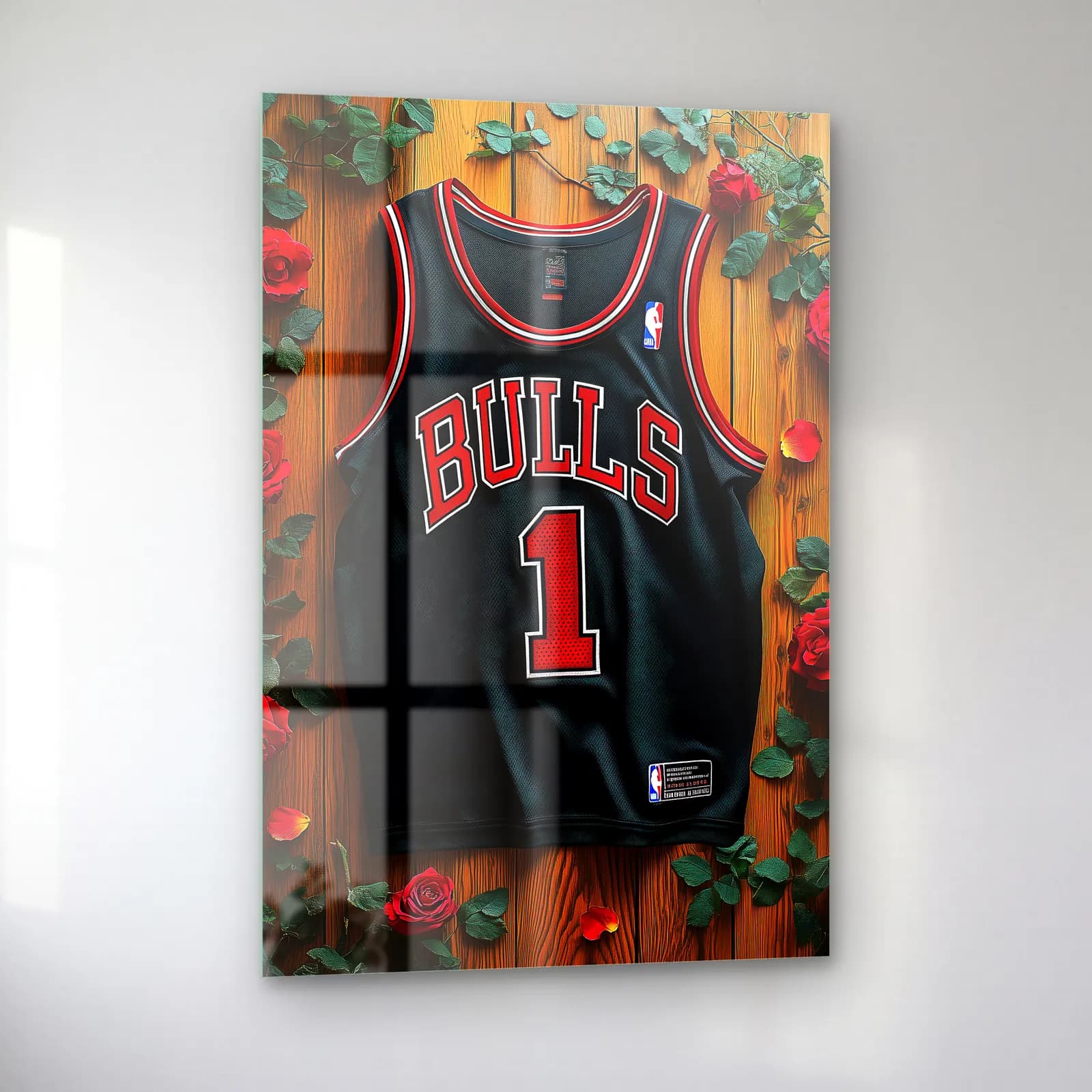 Chicago Bulls 1 Siyah Forma cam tablo — sol açıdan görünüm