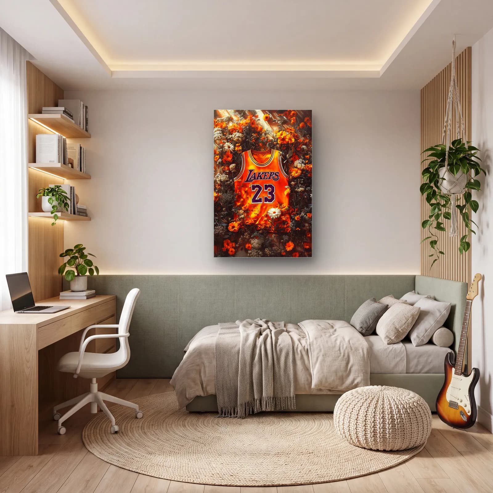 Lakers 23 Turuncu Forma cam tablo — genç odasında