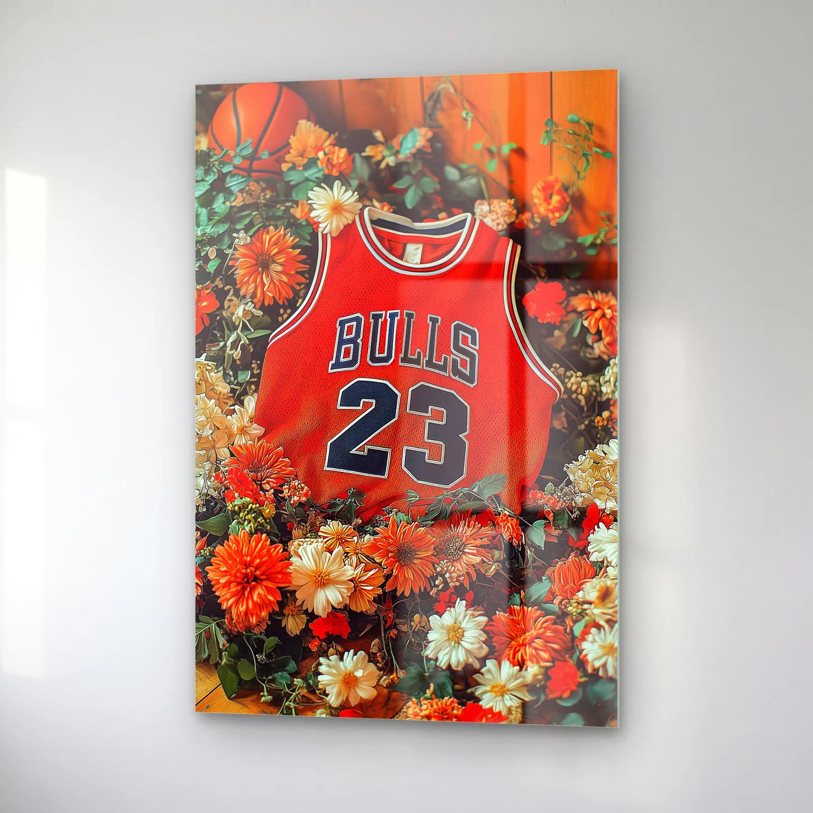 Chicago Bulls 23 Kırmızı Forma cam tablo — sağ açıdan görünüm