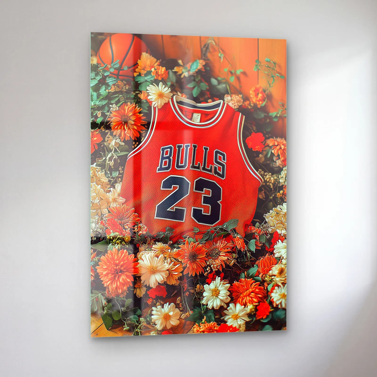 Chicago Bulls 23 Kırmızı Forma cam tablo — sol açıdan görünüm