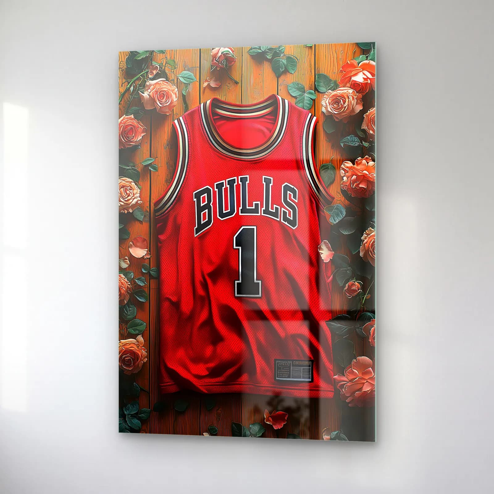 Chicago Bulls 1 Somon Güllü Forma cam tablo — sağ açıdan görünüm