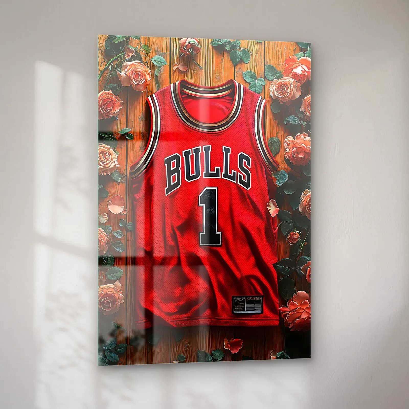 Chicago Bulls 1 Somon Güllü Forma cam tablo — sol açıdan görünüm