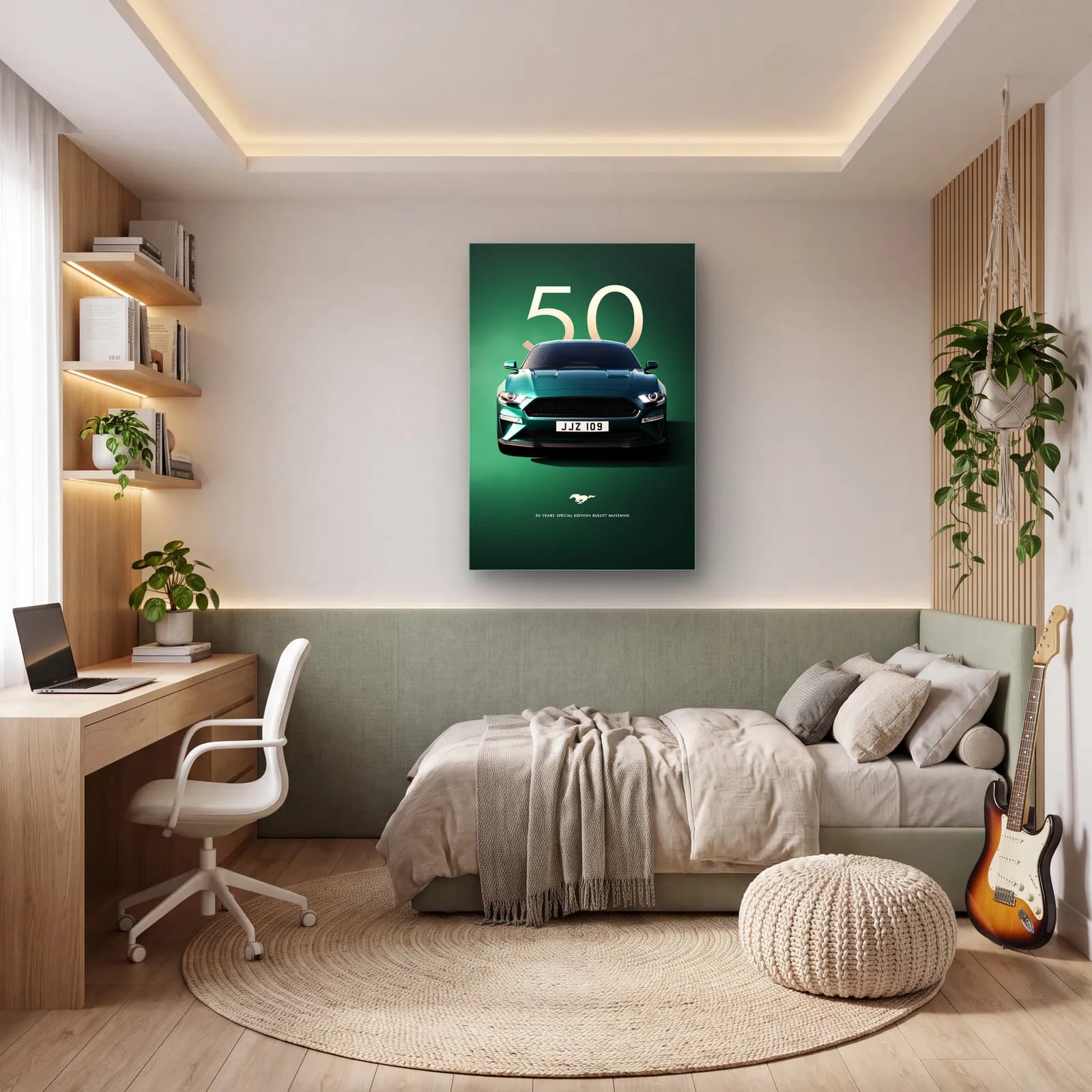 Ford Mustang Bullitt 50. Yıl Posteri cam tablo — genç odasında