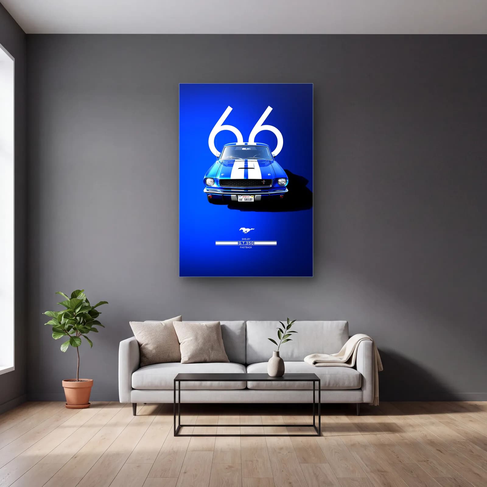 Shelby GT350 1966 Posteri cam tablo — gri duvarlı salonda