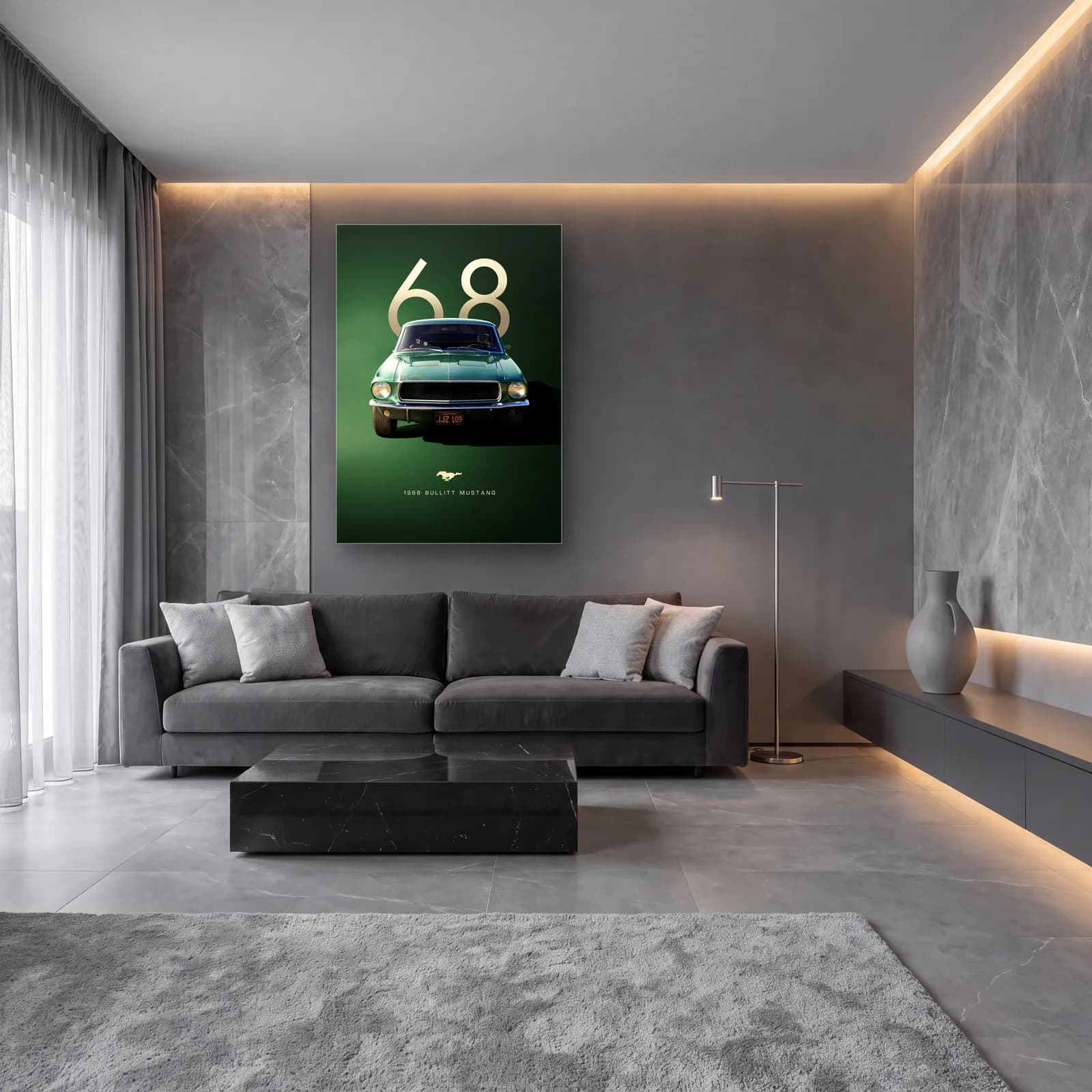 1968 Bullitt Mustang Posteri cam tablo — lüks salon duvarında
