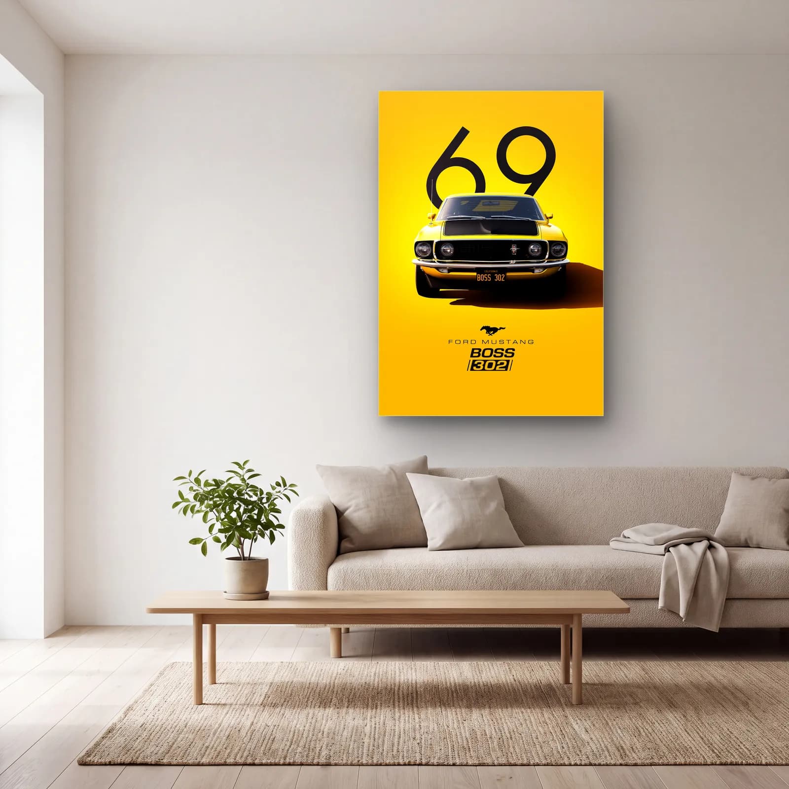 Ford Mustang Boss 302 Posteri cam tablo — açık renk salonda