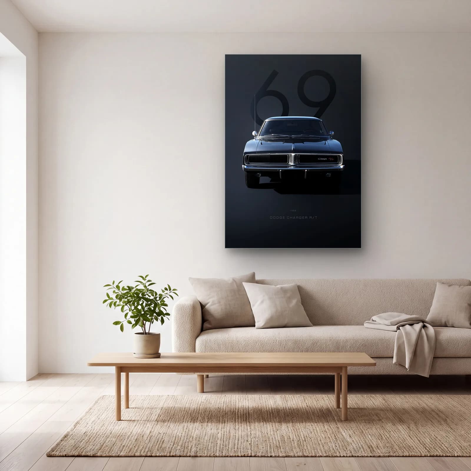 Dodge Charger R/T 1969 Posteri cam tablo — açık renk salonda
