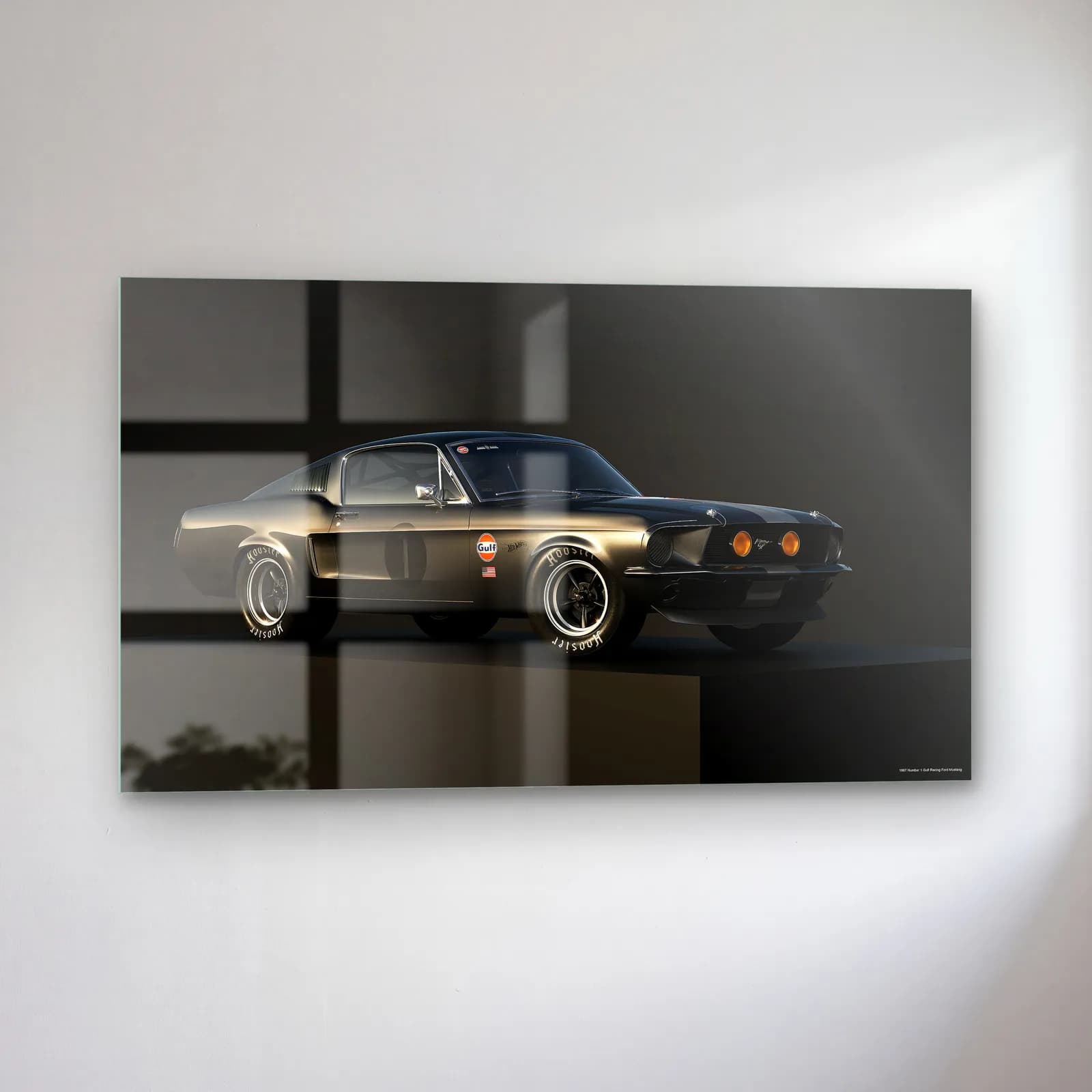 Siyah Klasik Mustang Fastback cam tablo — sol açıdan görünüm