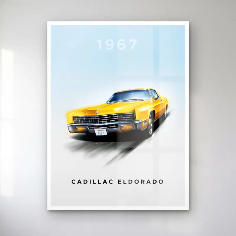 1967 Cadillac Eldorado Posteri cam tablo — Açık mavi zeminde hareket eden sarı 1967 Cadillac Eldorado