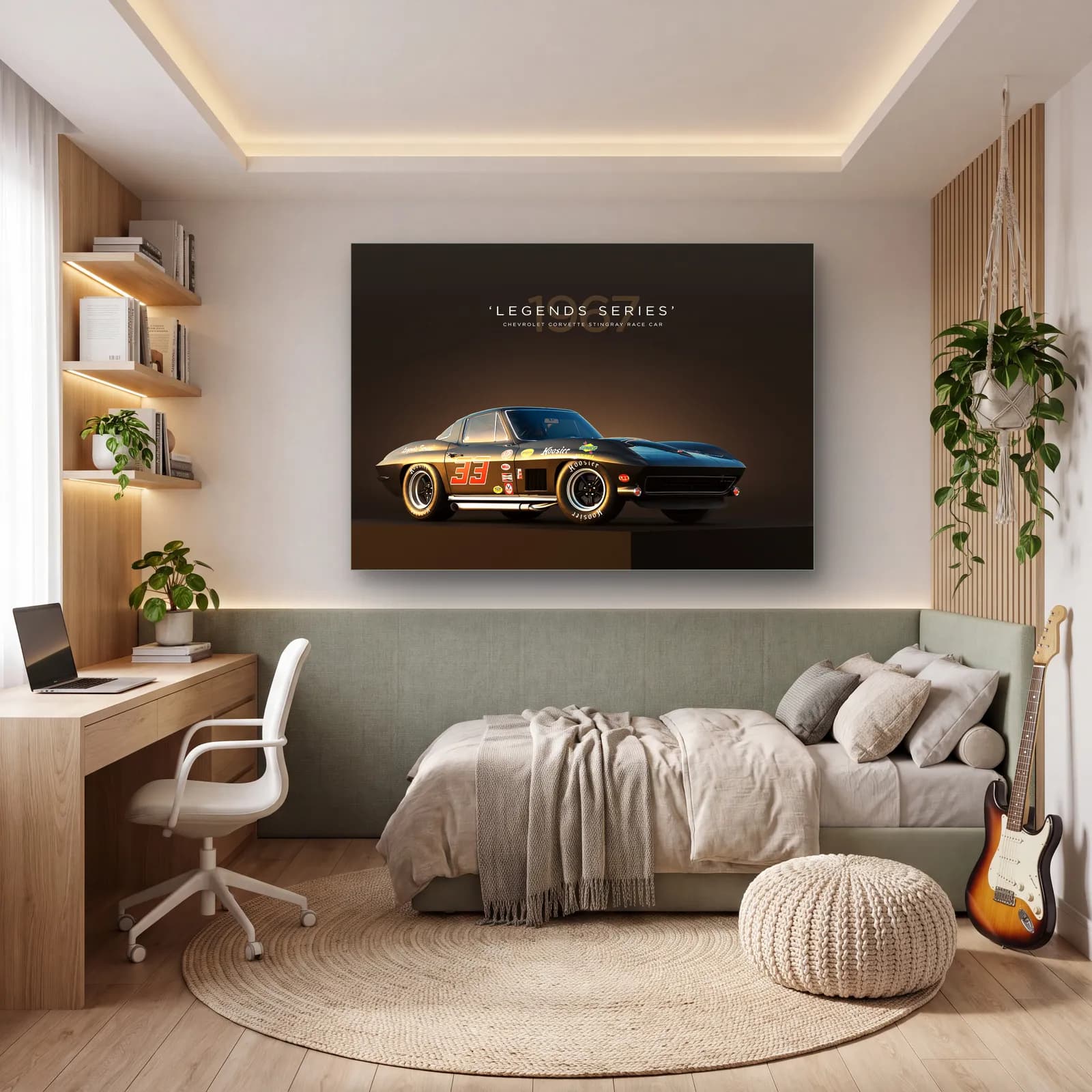 Corvette Stingray Yarış Arabası Posteri cam tablo — genç odasında