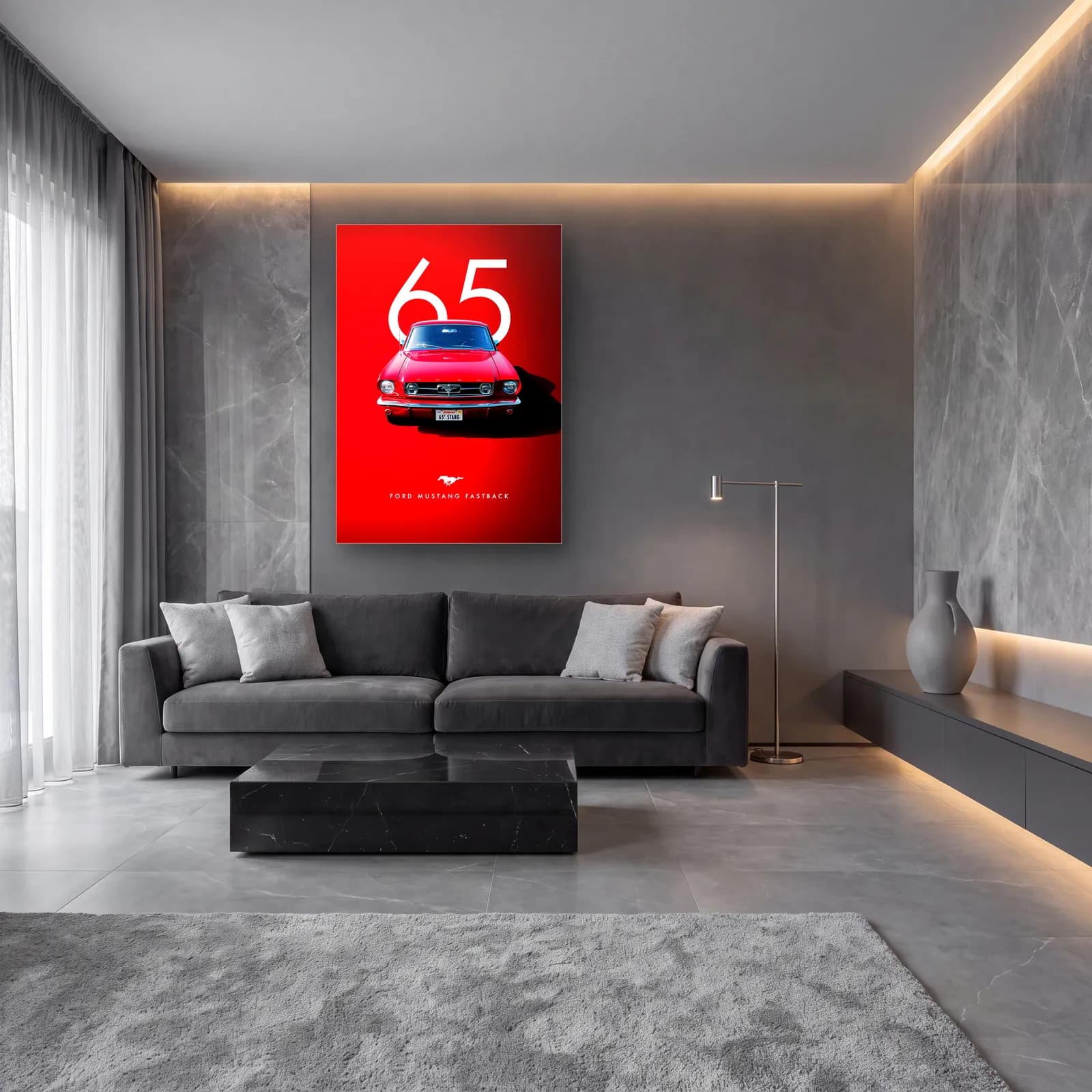 Ford Mustang Fastback 65 Posteri cam tablo — lüks salon duvarında