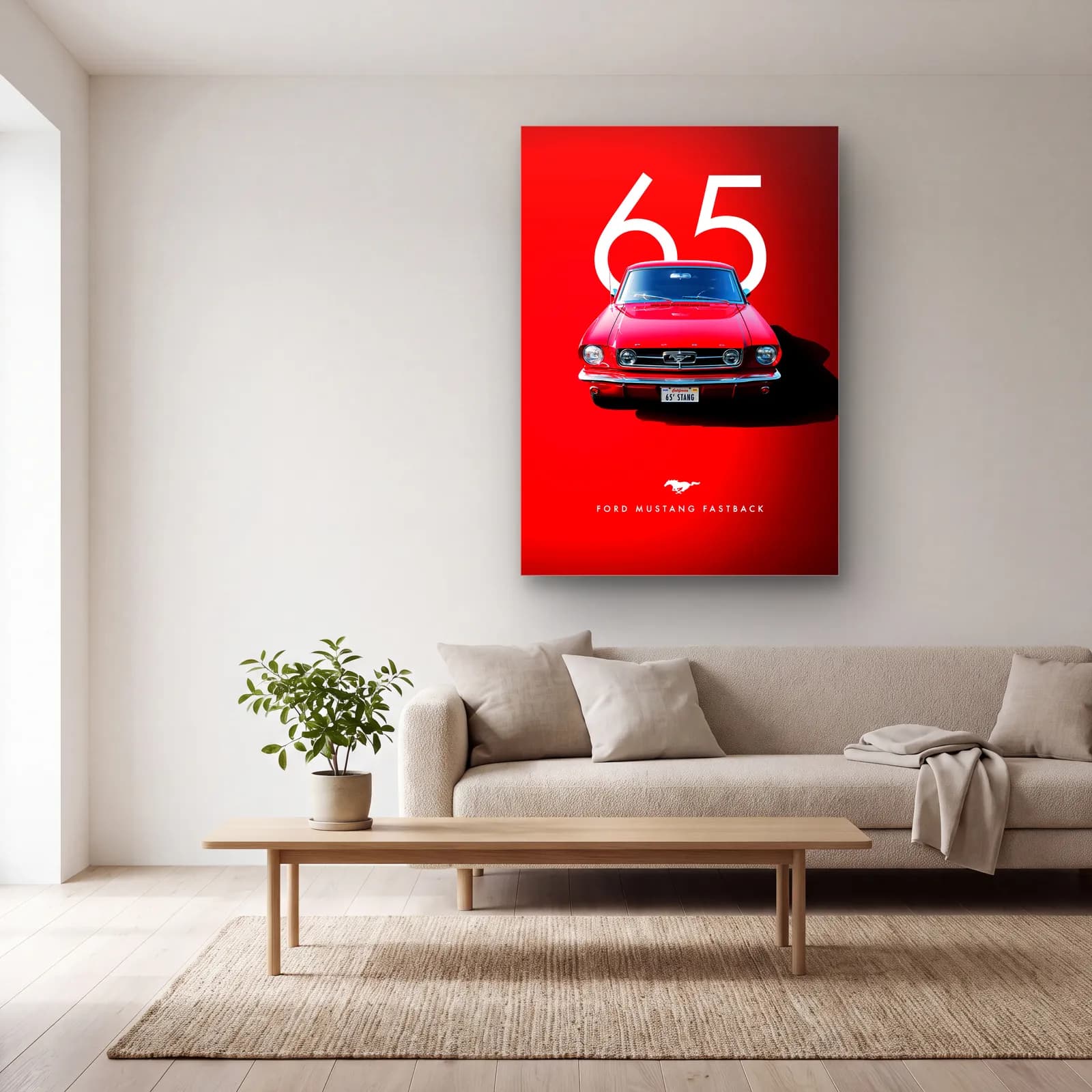 Ford Mustang Fastback 65 Posteri cam tablo — açık renk salonda