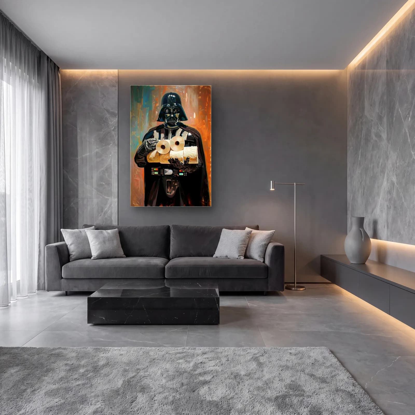 Darth Vader Tuvalet Kâğıdı cam tablo — lüks salon duvarında