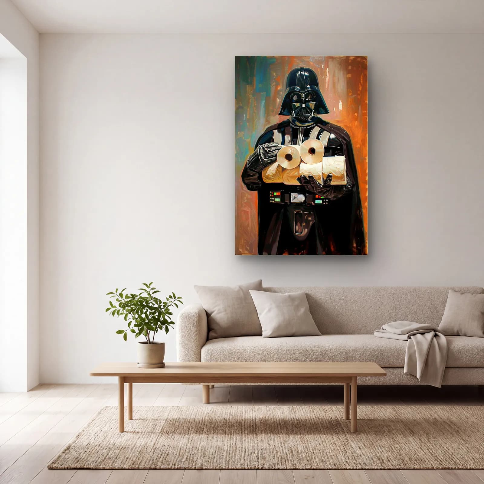 Darth Vader Tuvalet Kâğıdı cam tablo — açık renk salonda