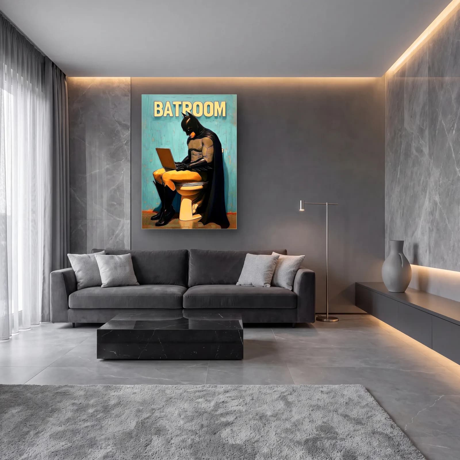Batman Batroom Tuvalet cam tablo — lüks salon duvarında