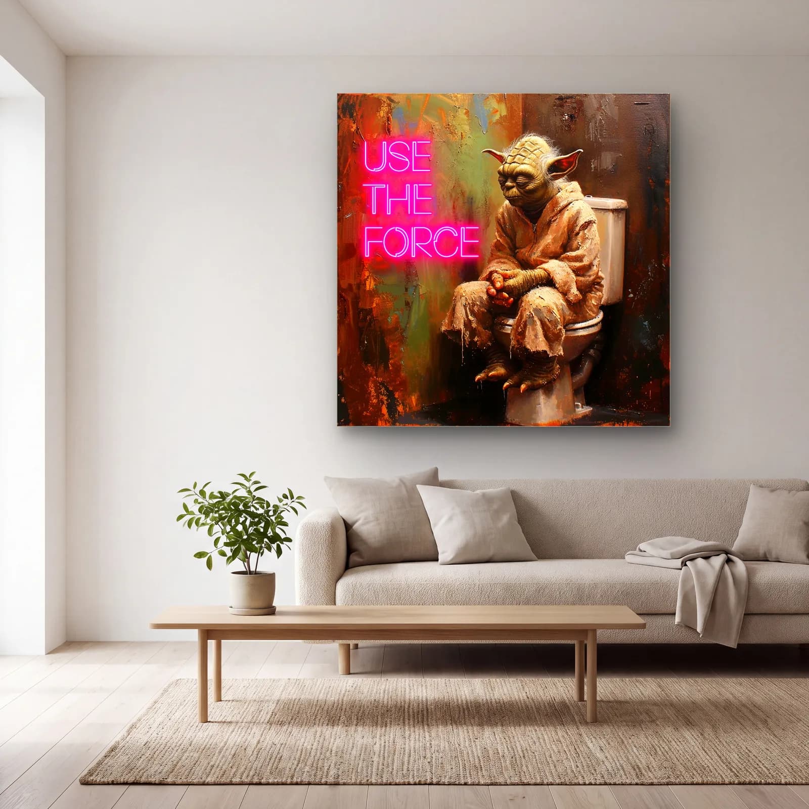 Yoda Use The Force Tuvalet cam tablo — açık renk salonda
