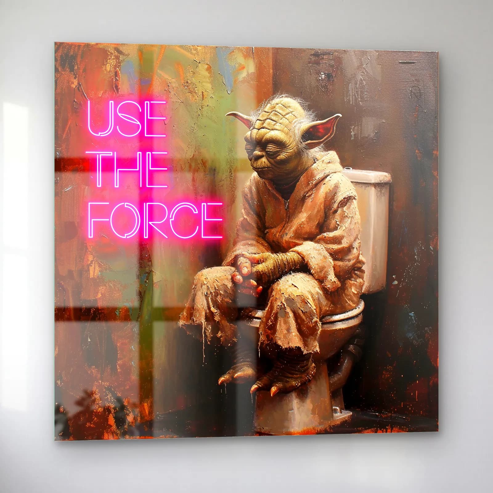 Yoda Use The Force Tuvalet cam tablo — sol açıdan görünüm