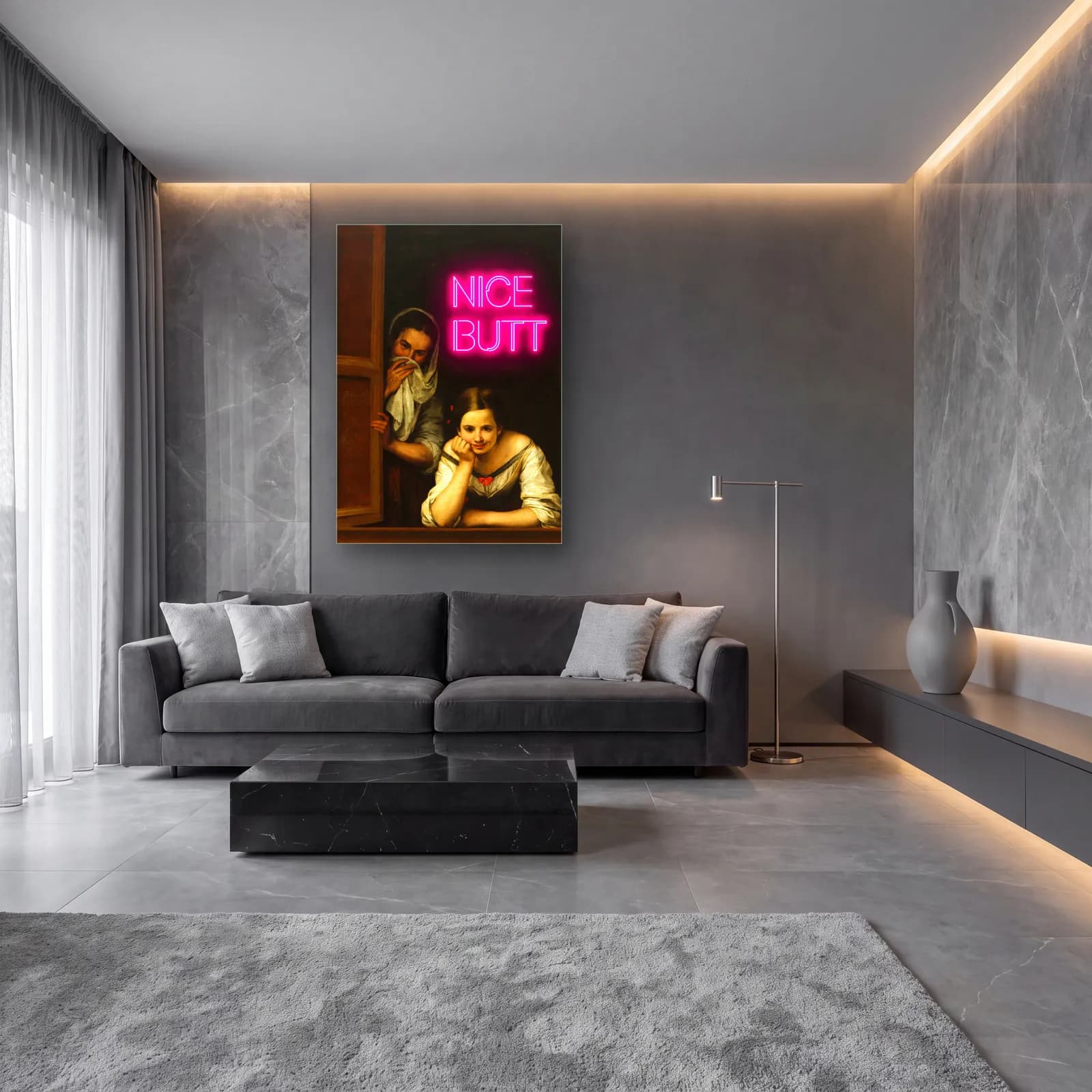 Nice Butt Pencere Kadınları cam tablo — lüks salon duvarında