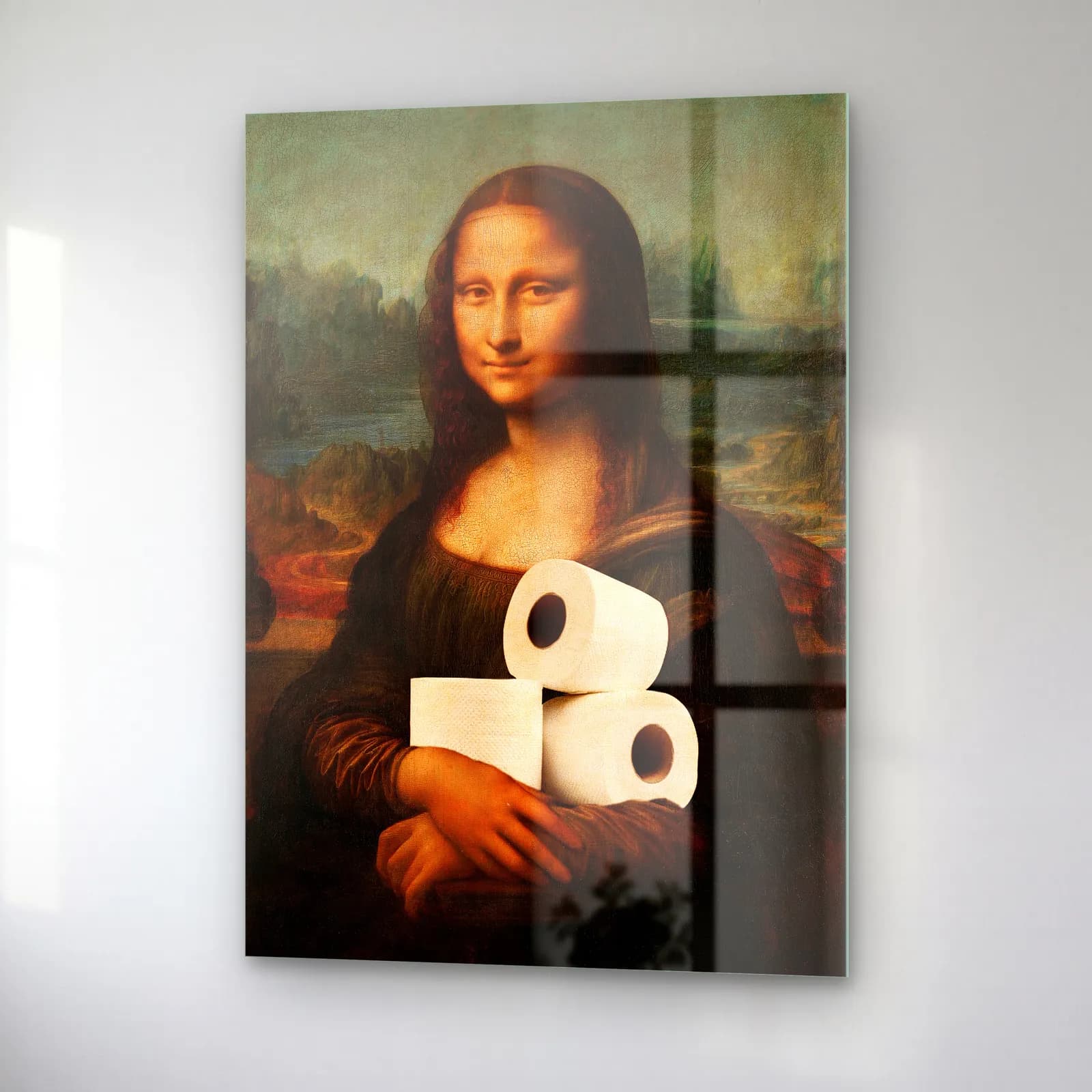 Tuvalet Kâğıtlı Mona Lisa cam tablo — sağ açıdan görünüm