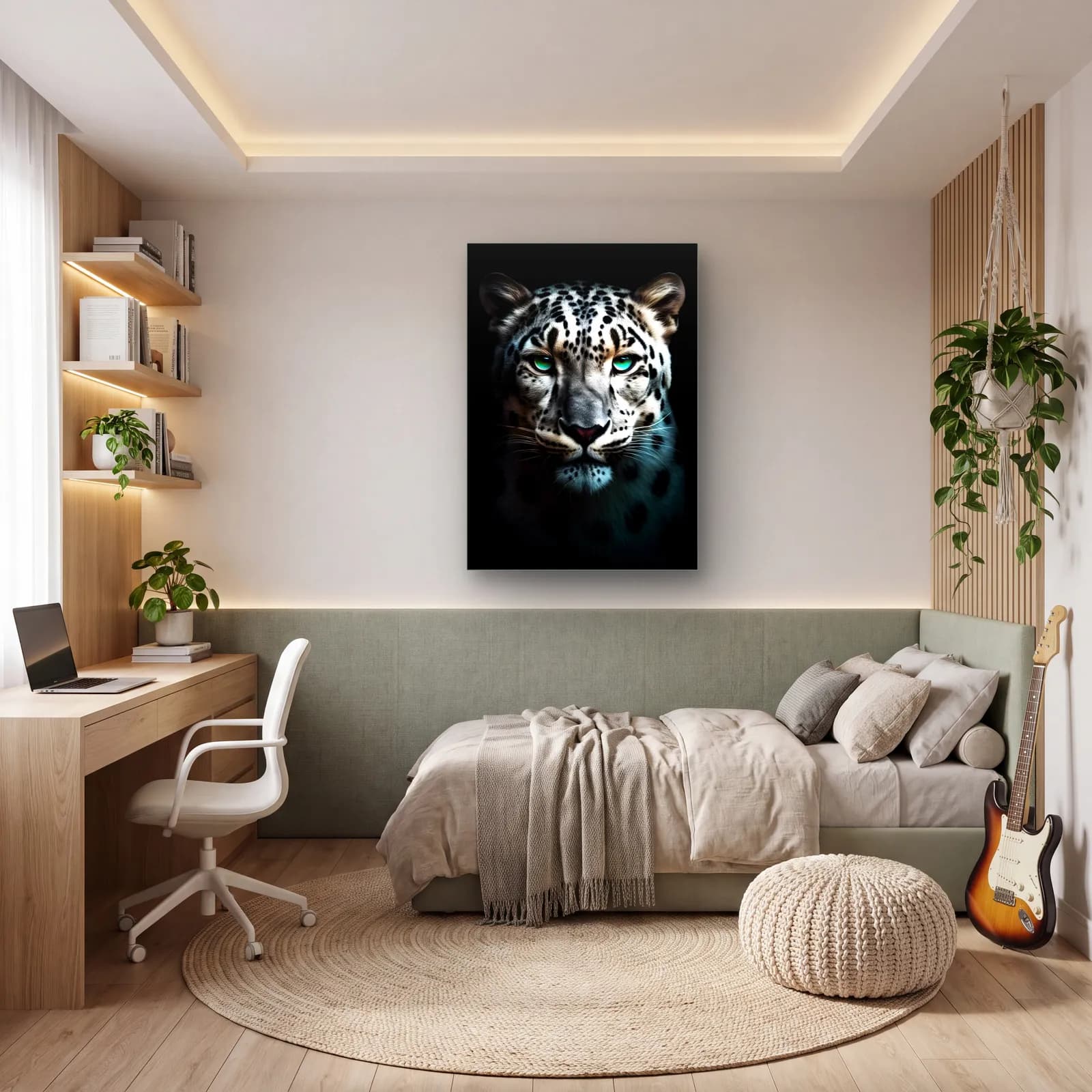 Kar Leoparı Portresi cam tablo — genç odasında