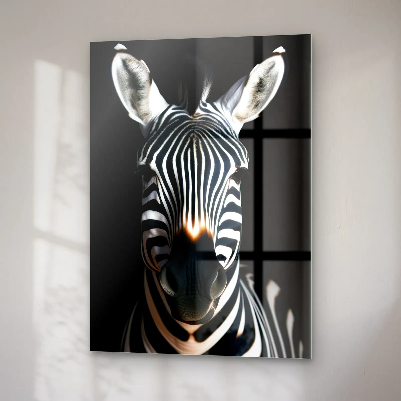 Karanlıkta Zebra Portresi cam tablo — sağ açıdan görünüm