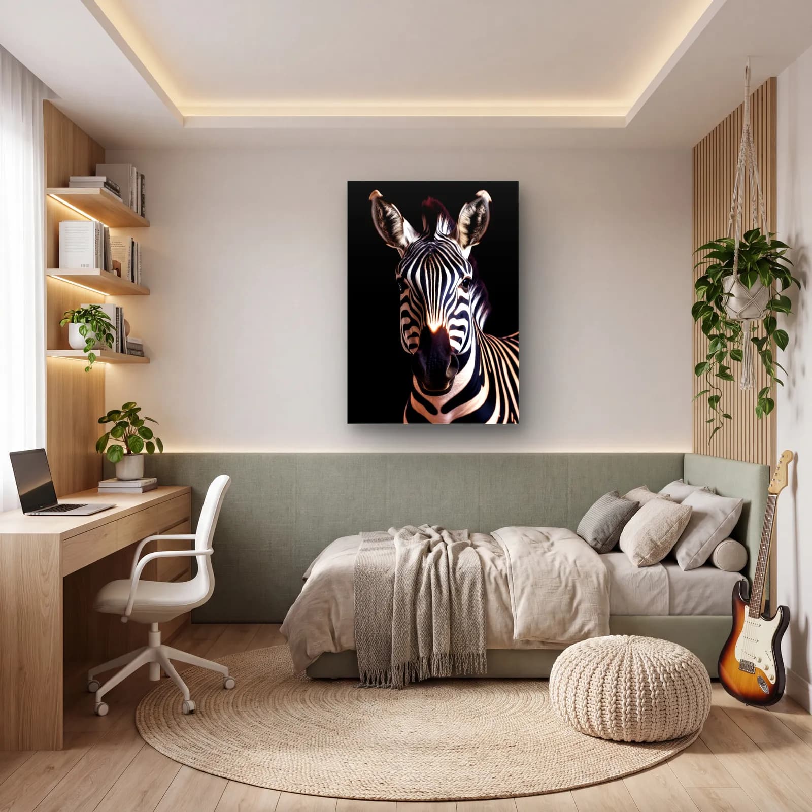 Zebra Portresi Sıcak Işık cam tablo — genç odasında