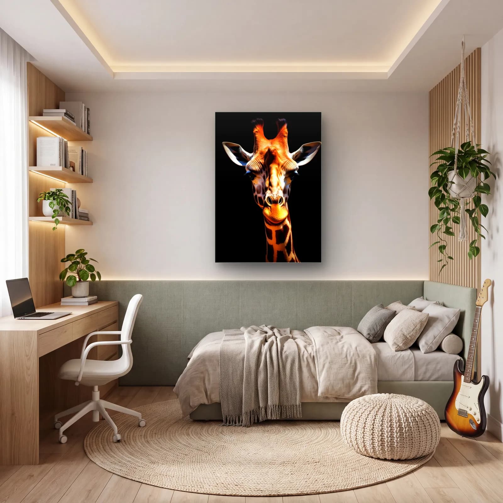 Turuncu Zürafa Portresi cam tablo — genç odasında