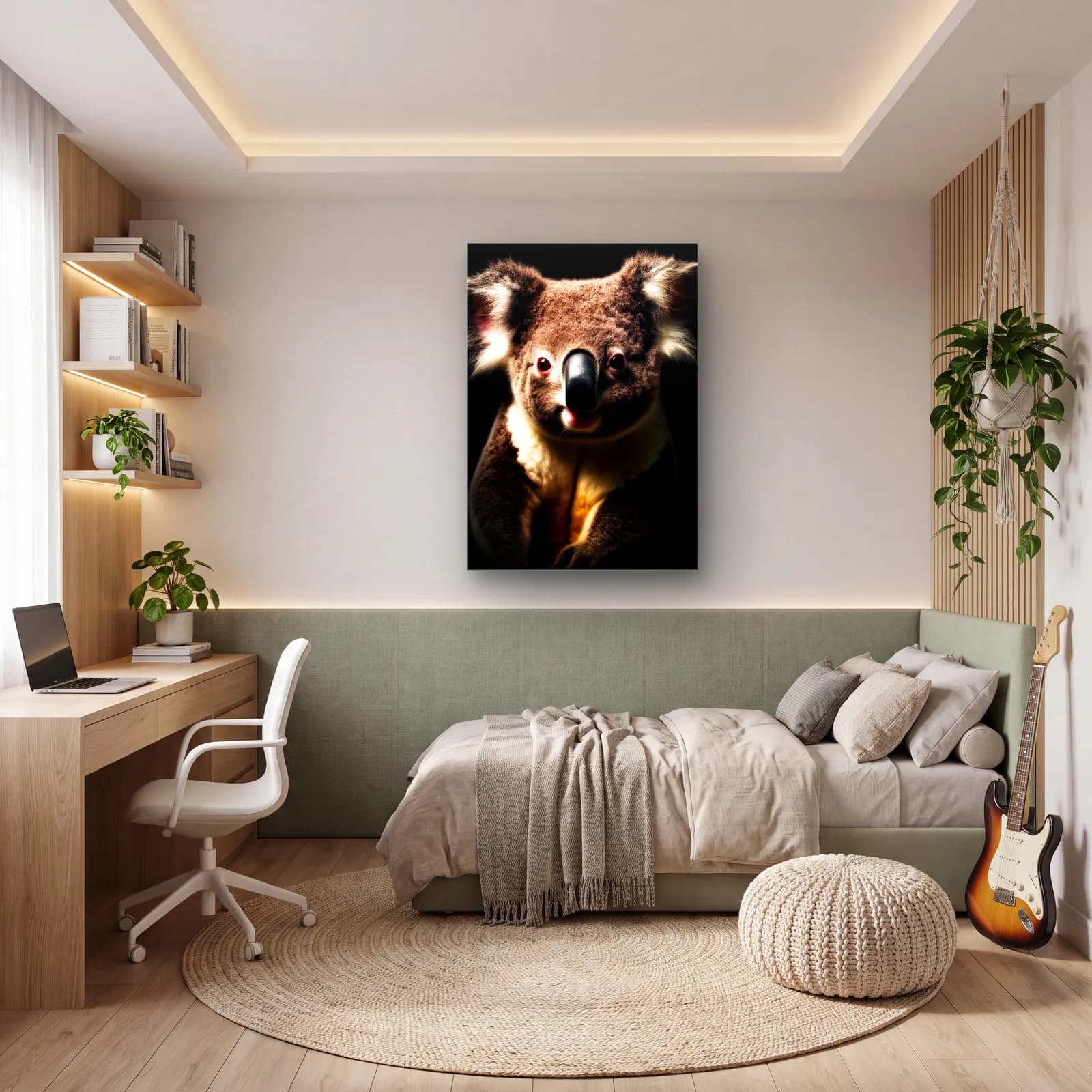 Pofuduk Koala Portresi cam tablo — genç odasında