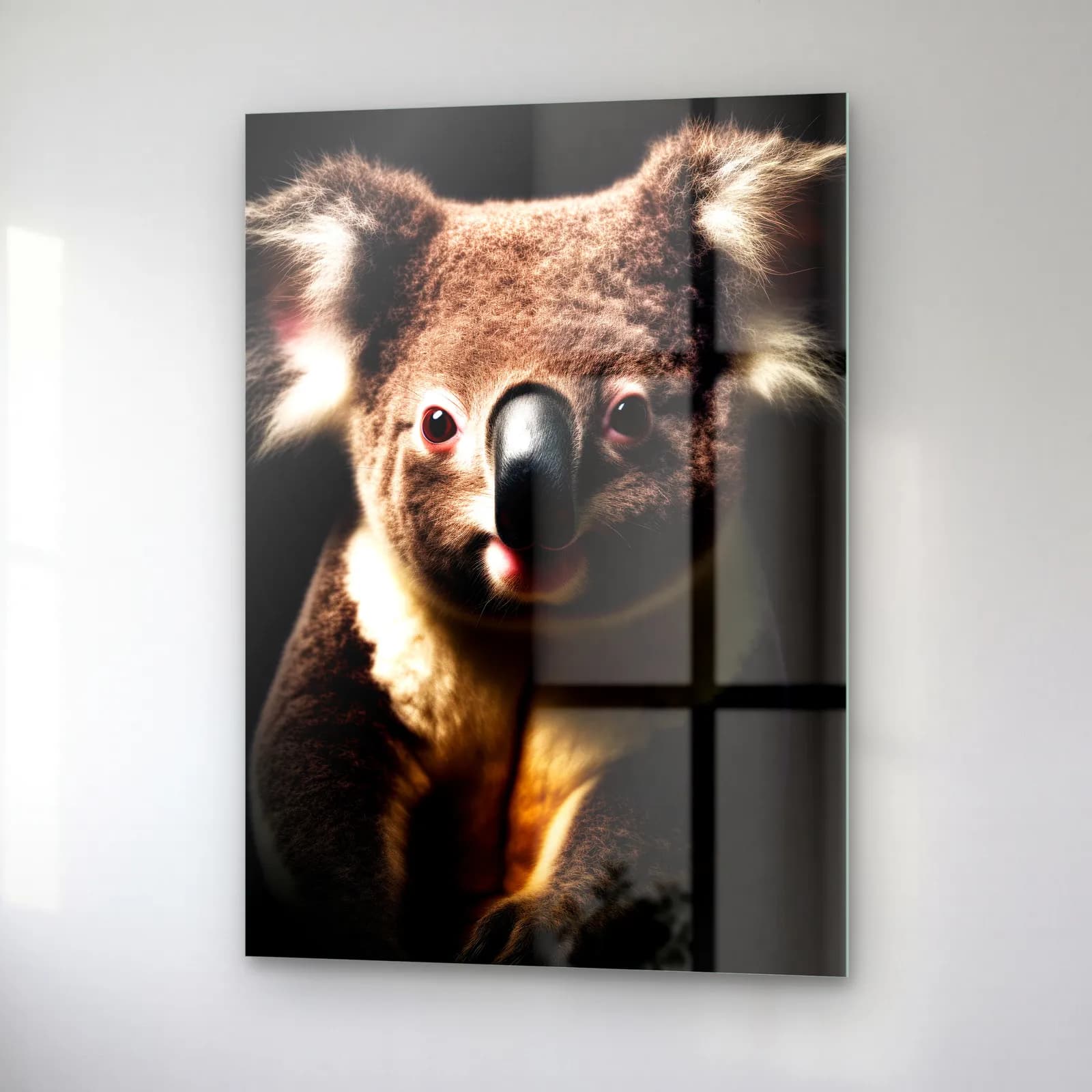 Pofuduk Koala Portresi cam tablo — sağ açıdan görünüm